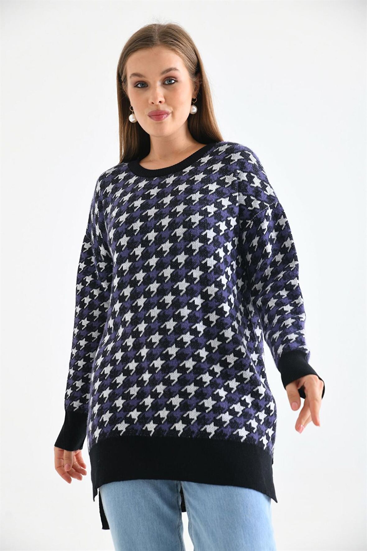 Ftz Women Kadın Kazayağı Desenli Bluz Siyah