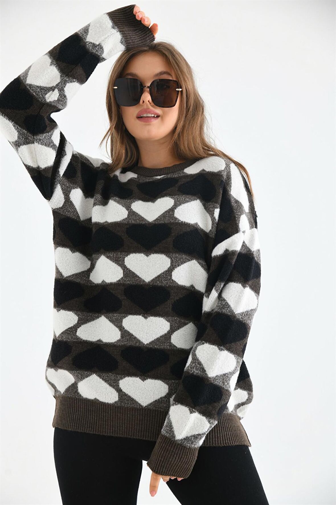 Ftz Women Kadın Kalp Desenli Bluz Kahve