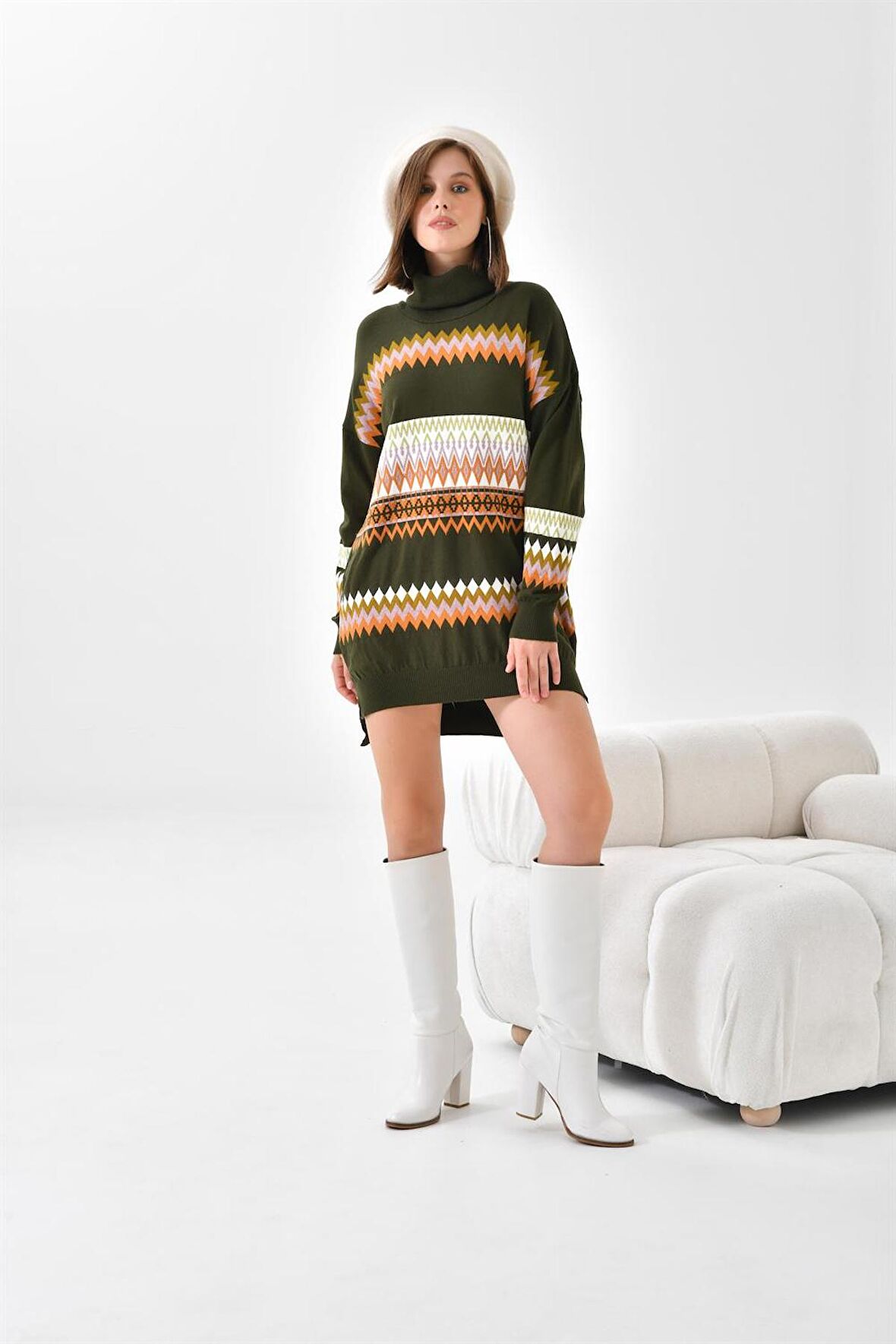 Ftz Women Kadın Etnik Desenli Bluz Haki 20075