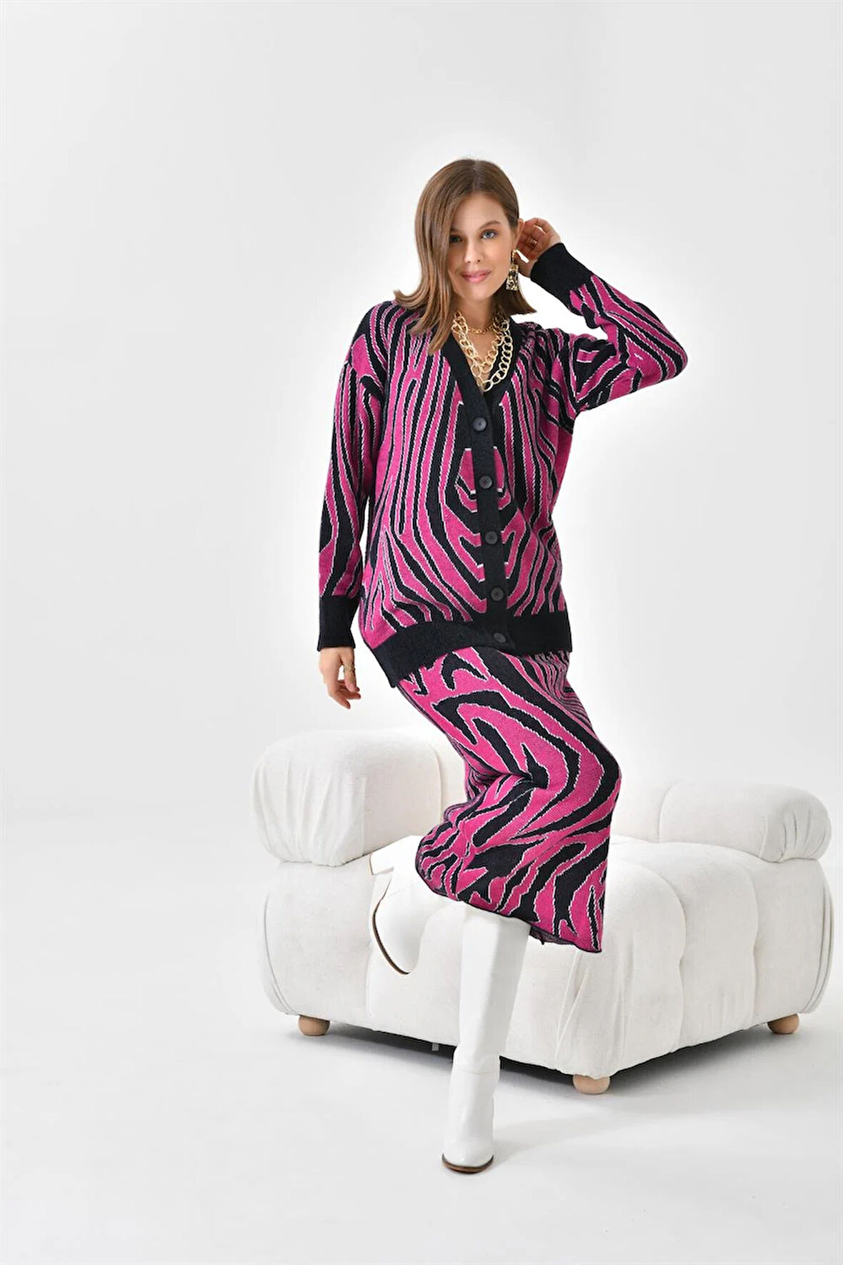 Ftz Women Kadın Zebra Desenli İkili Takım Siyah 20569