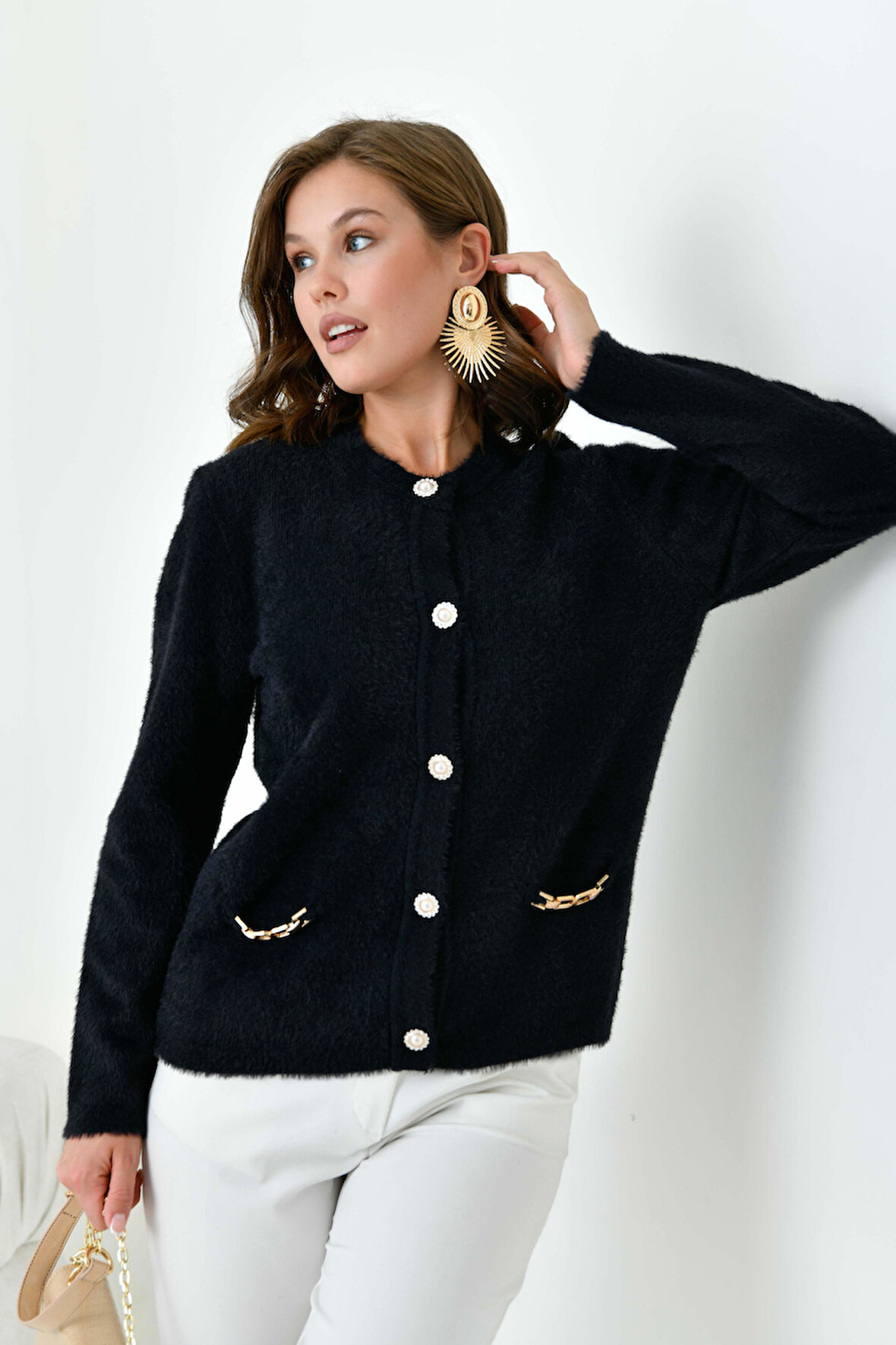 Ftz Kadın Aksesur Detaylı Hırka Siyah 20749