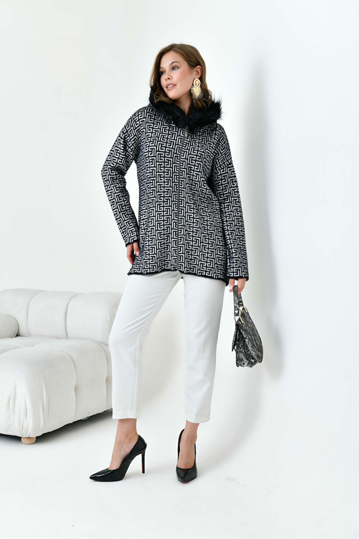 Ftz Kadın Kürk Detaylı Hırka Siyah 20733