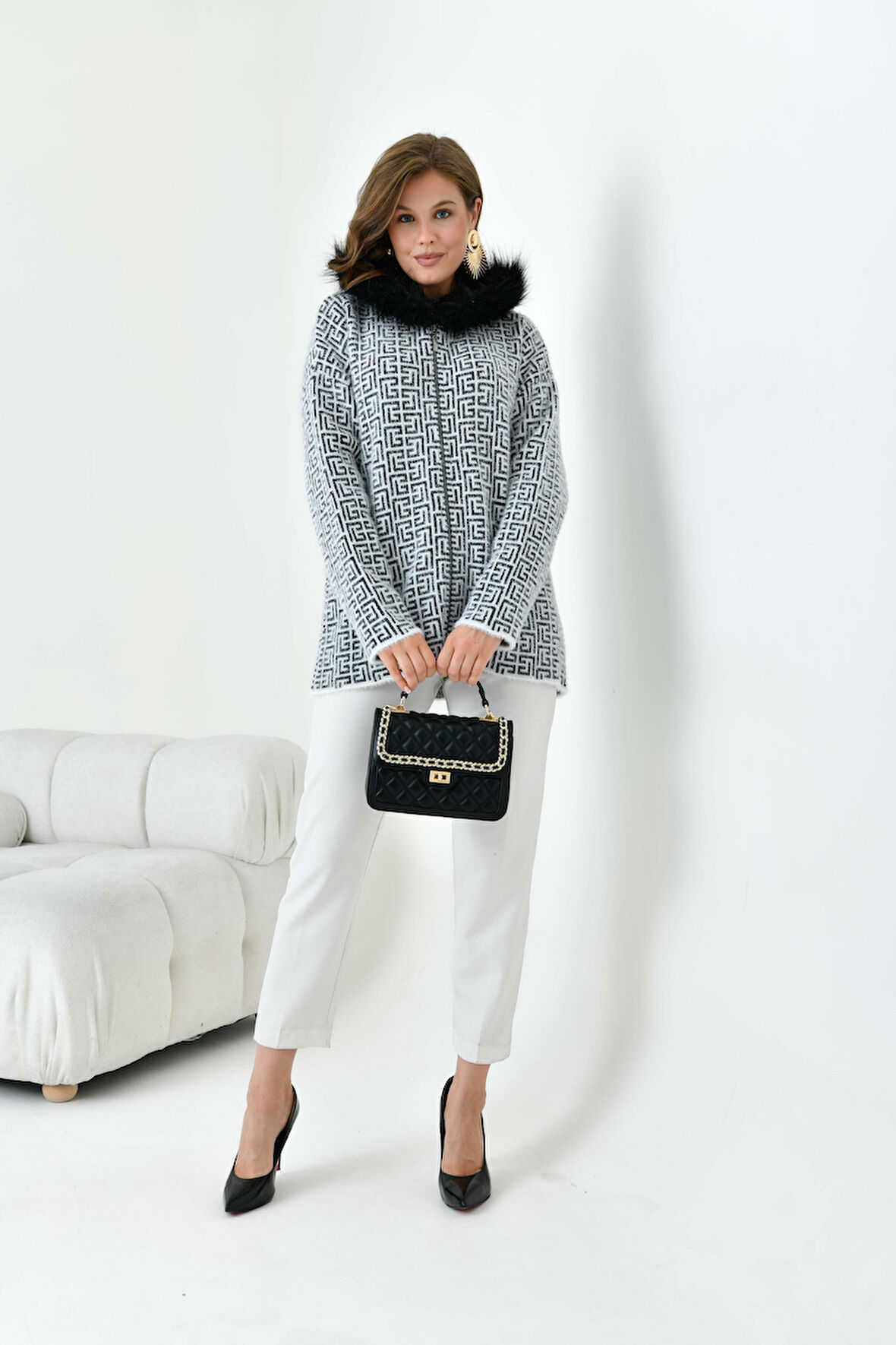 Ftz Kadın Kürk Detaylı Hırka Ekru 20733