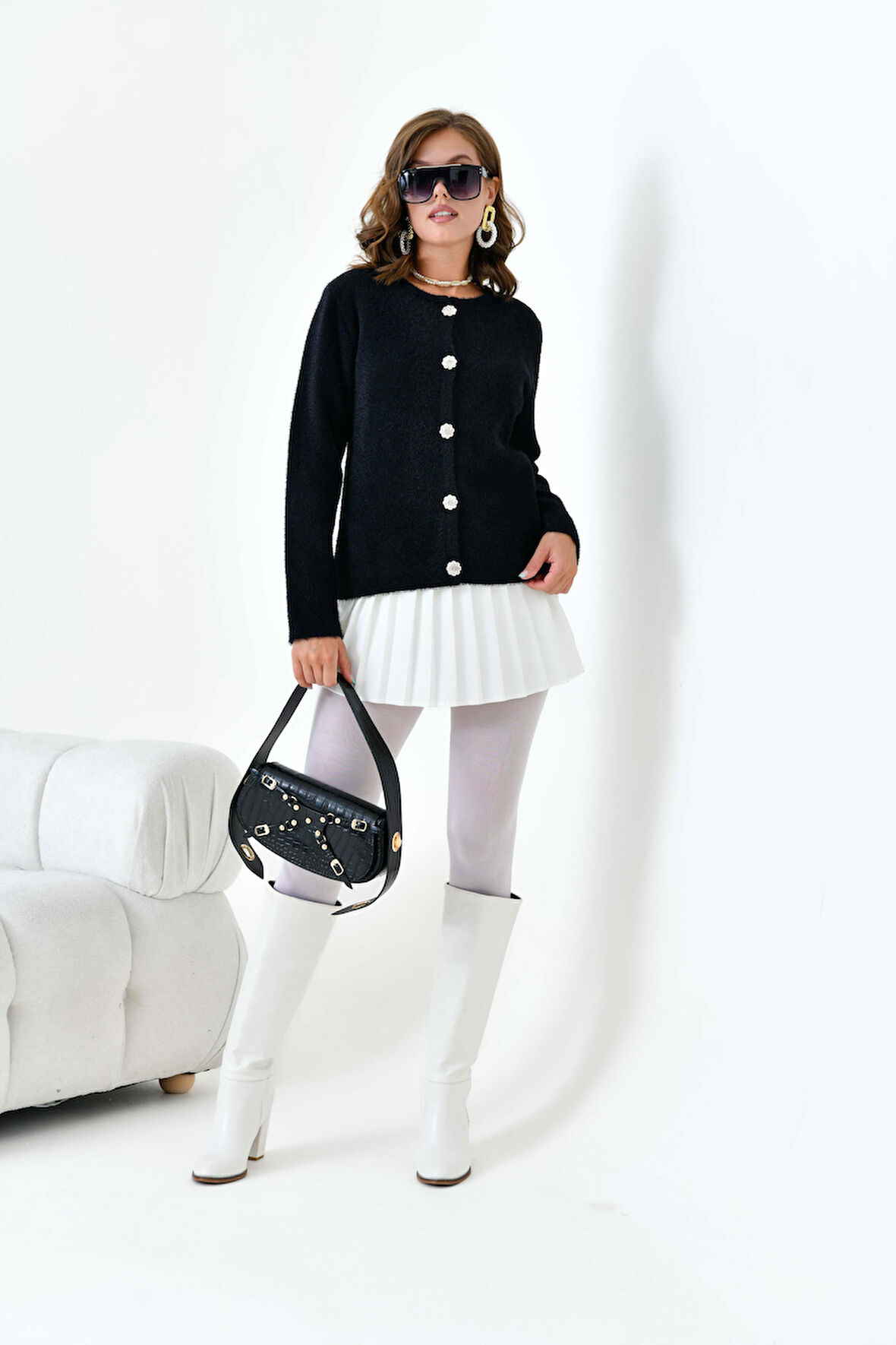 Ftz Kadın Düğme Detaylı Hırka Siyah 20788