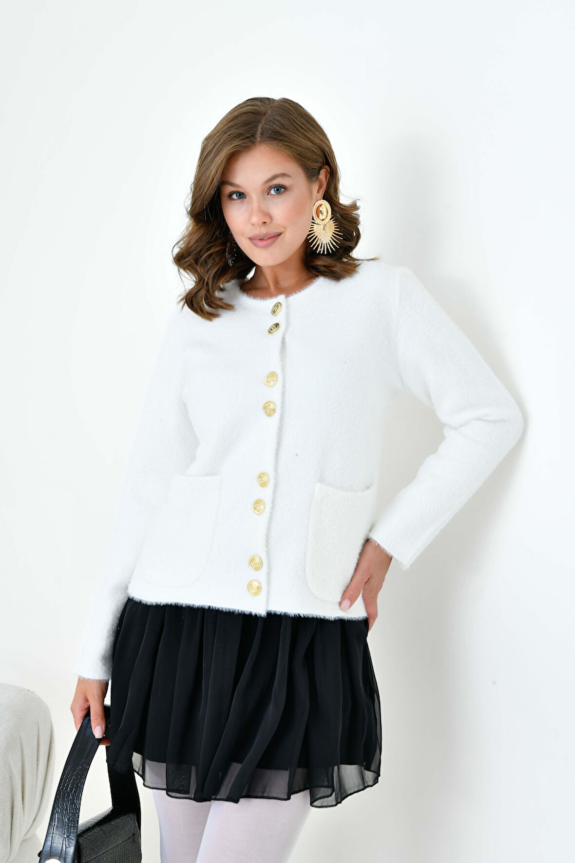 Ftz Kadın Düğme Detaylı Sakal Hırka Ekru 20843