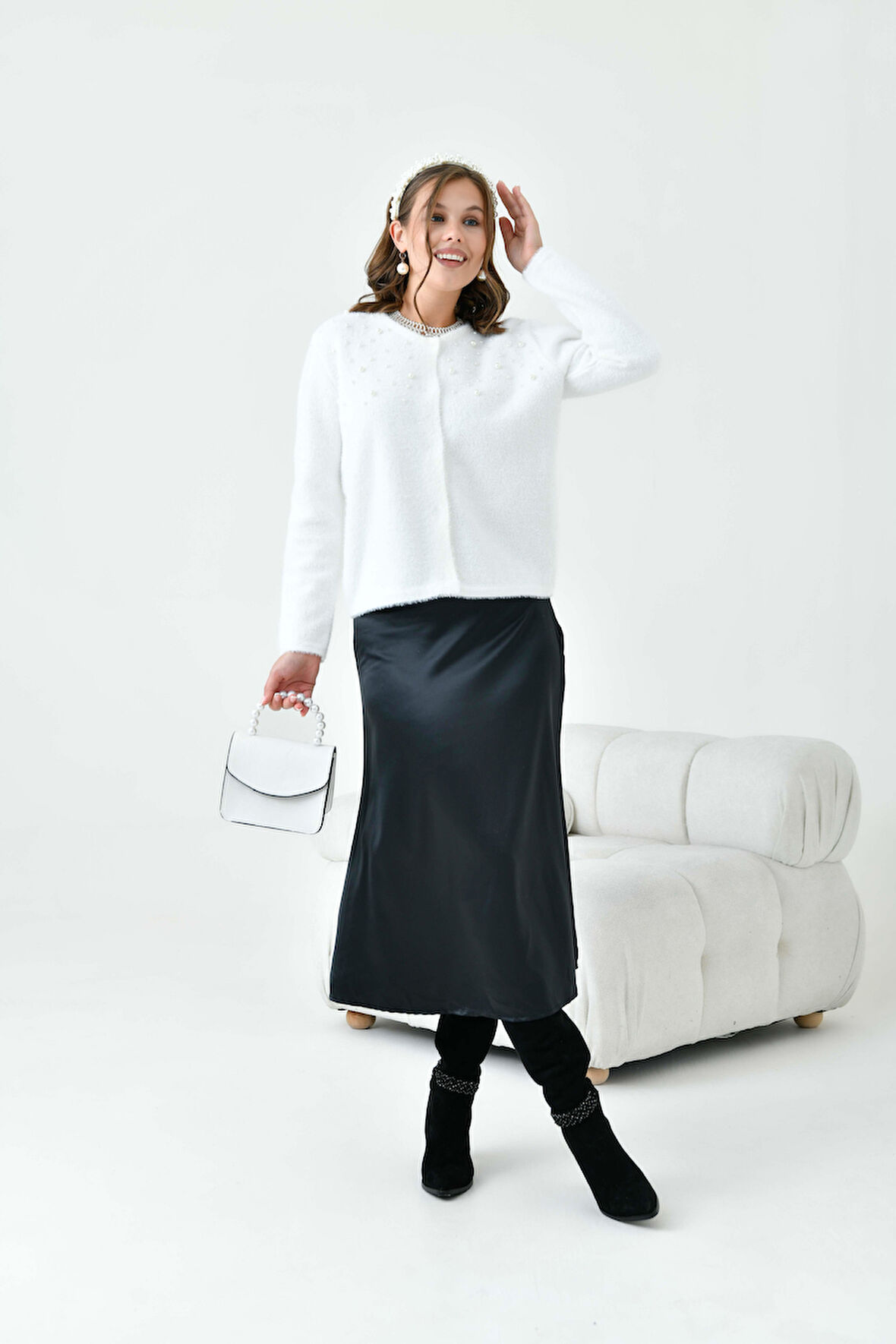 Ftz Kadın İnci Detaylı Hırka Ekru 20748