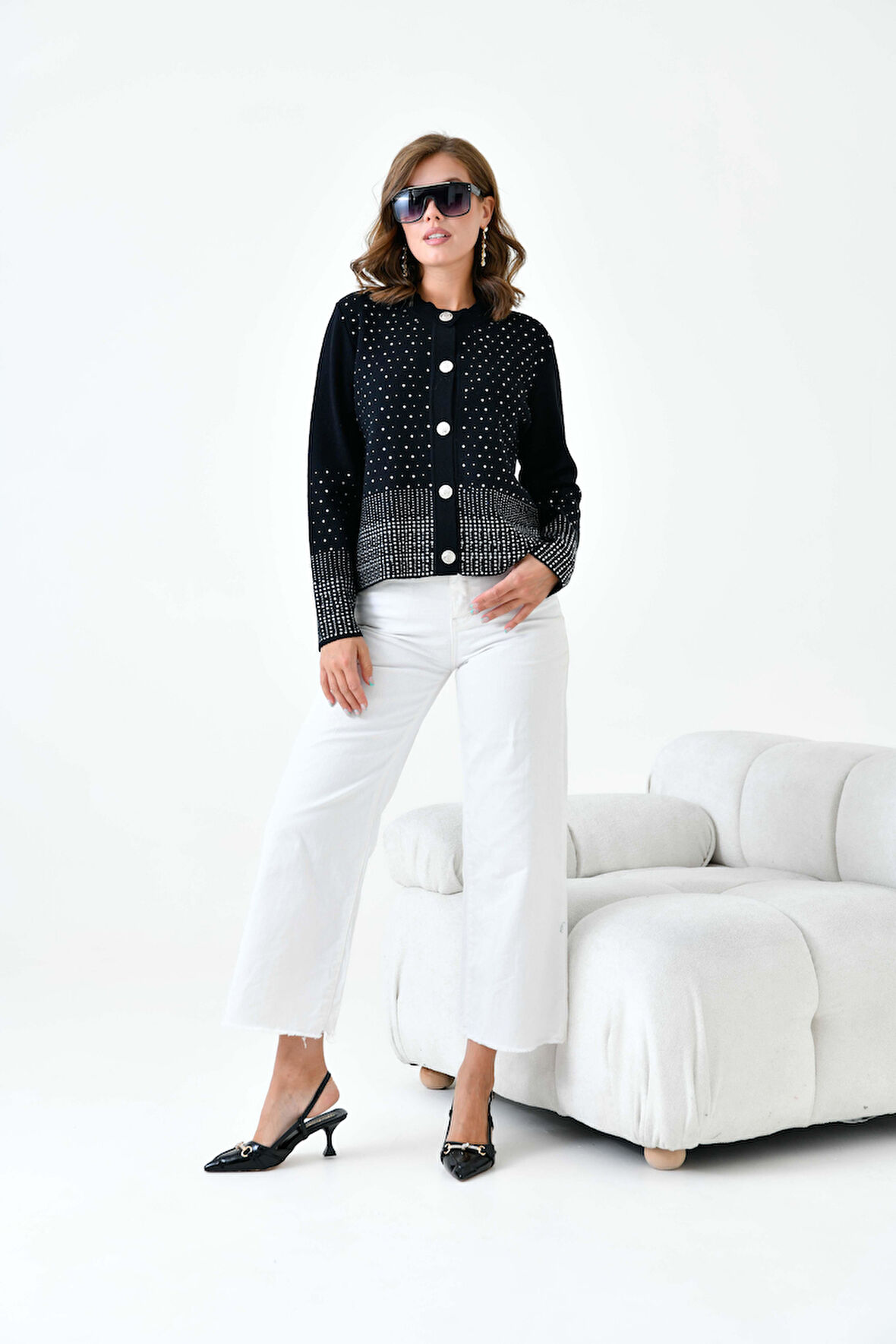 Ftz Kadın Kısa Taş Detaylı Hırka Siyah 20756