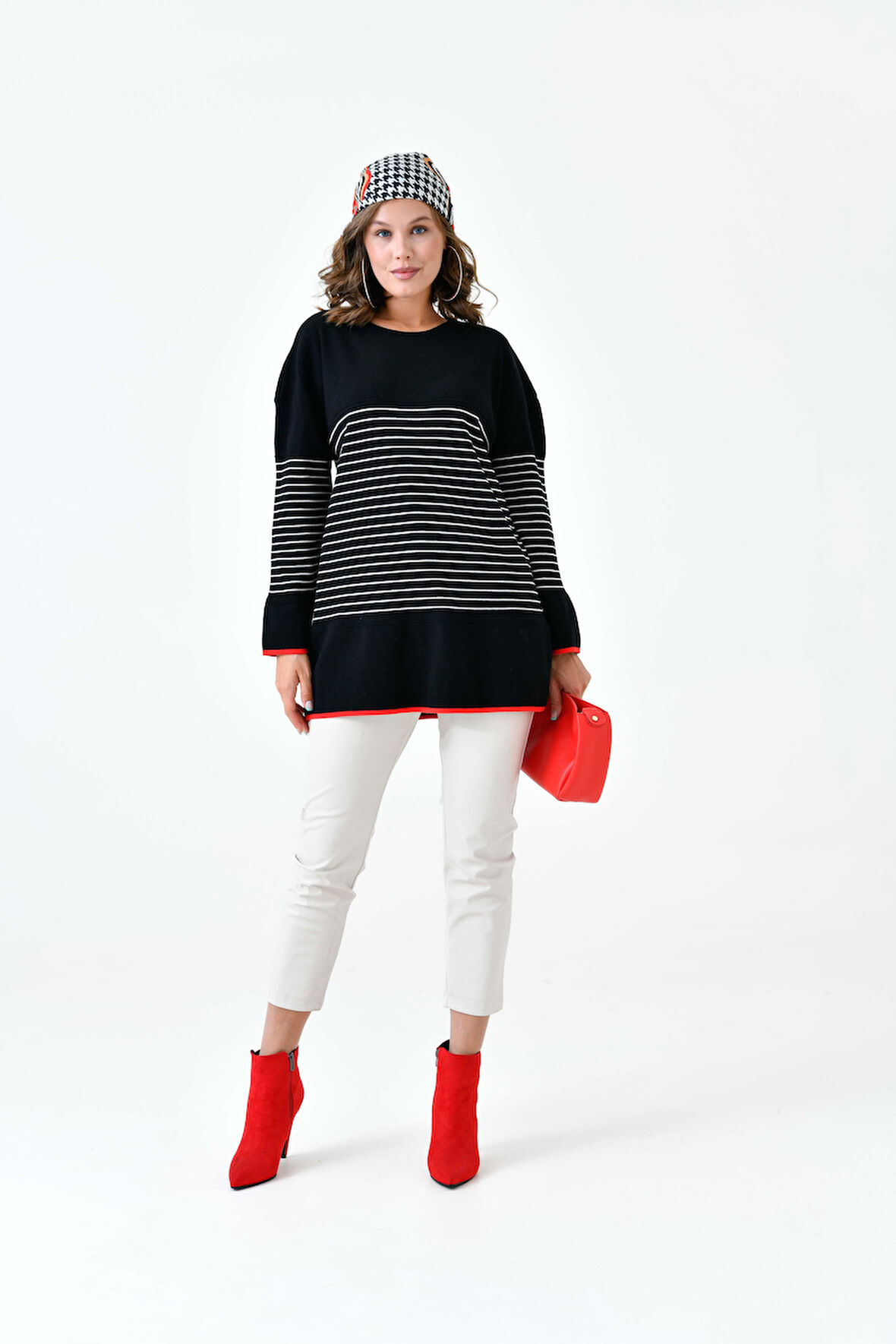 Ftz Kadın Çizgili Kazak Siyah 20841