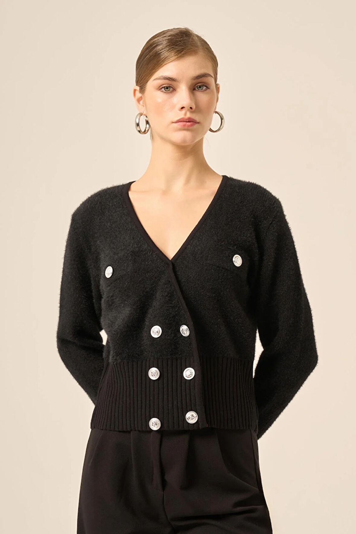 FTZ Women Kadın Kruvaze Kısa Hırka  Siyah 20779