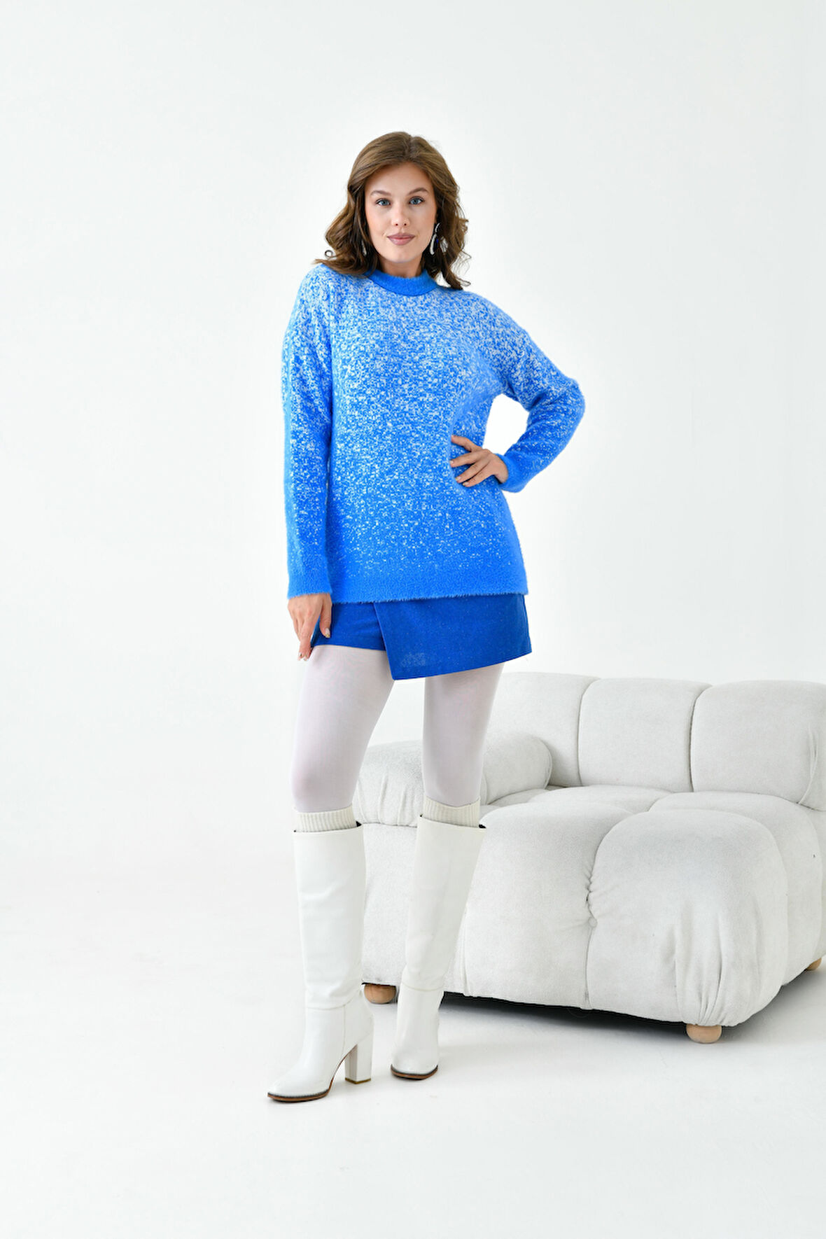 Ftz Kadın Geçişli Kazak Mavi 20942