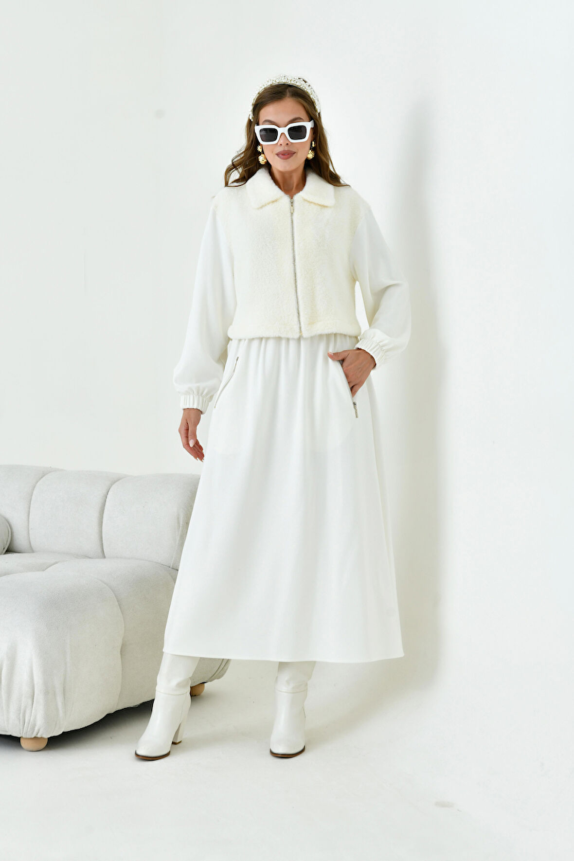 FTZ Women Kadın Angora Etekli Takım  Ekru 30986