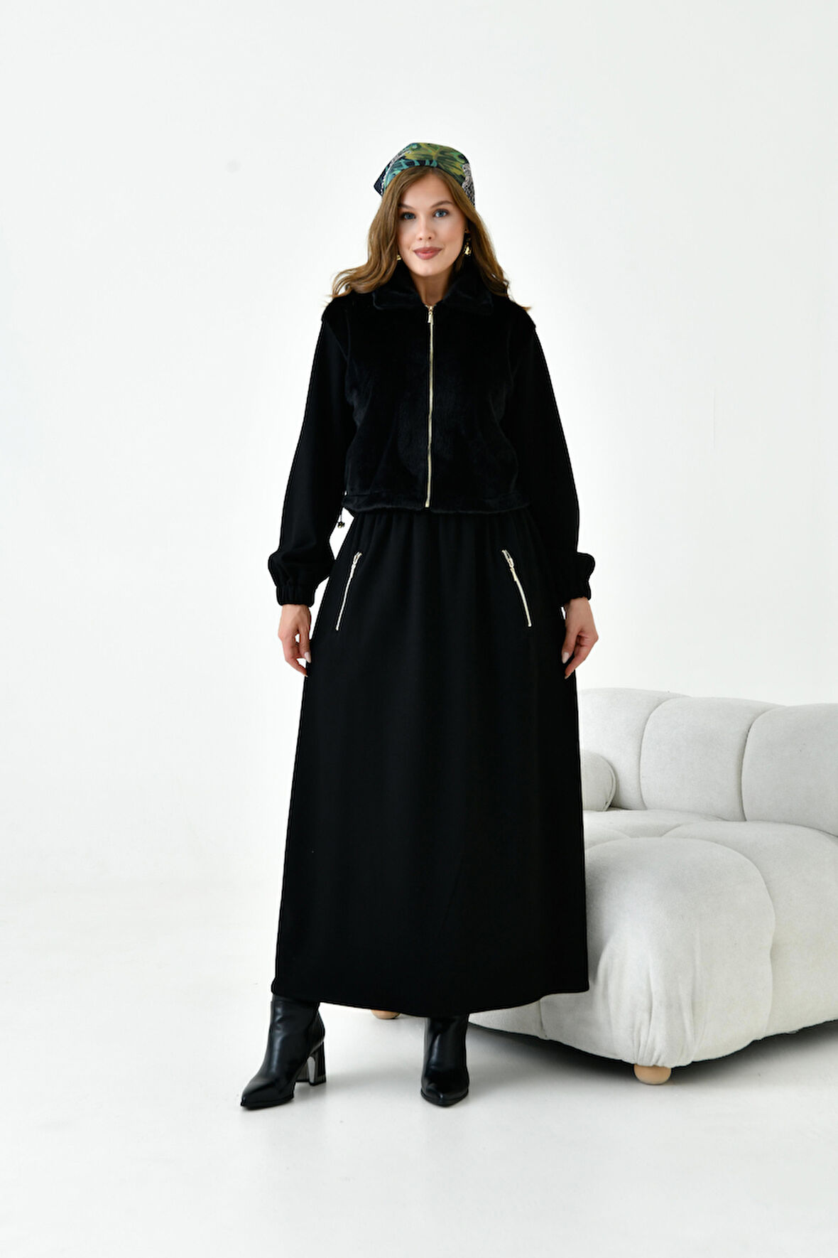 FTZ Women Kadın Angora Etekli Takım  Siyah 30986