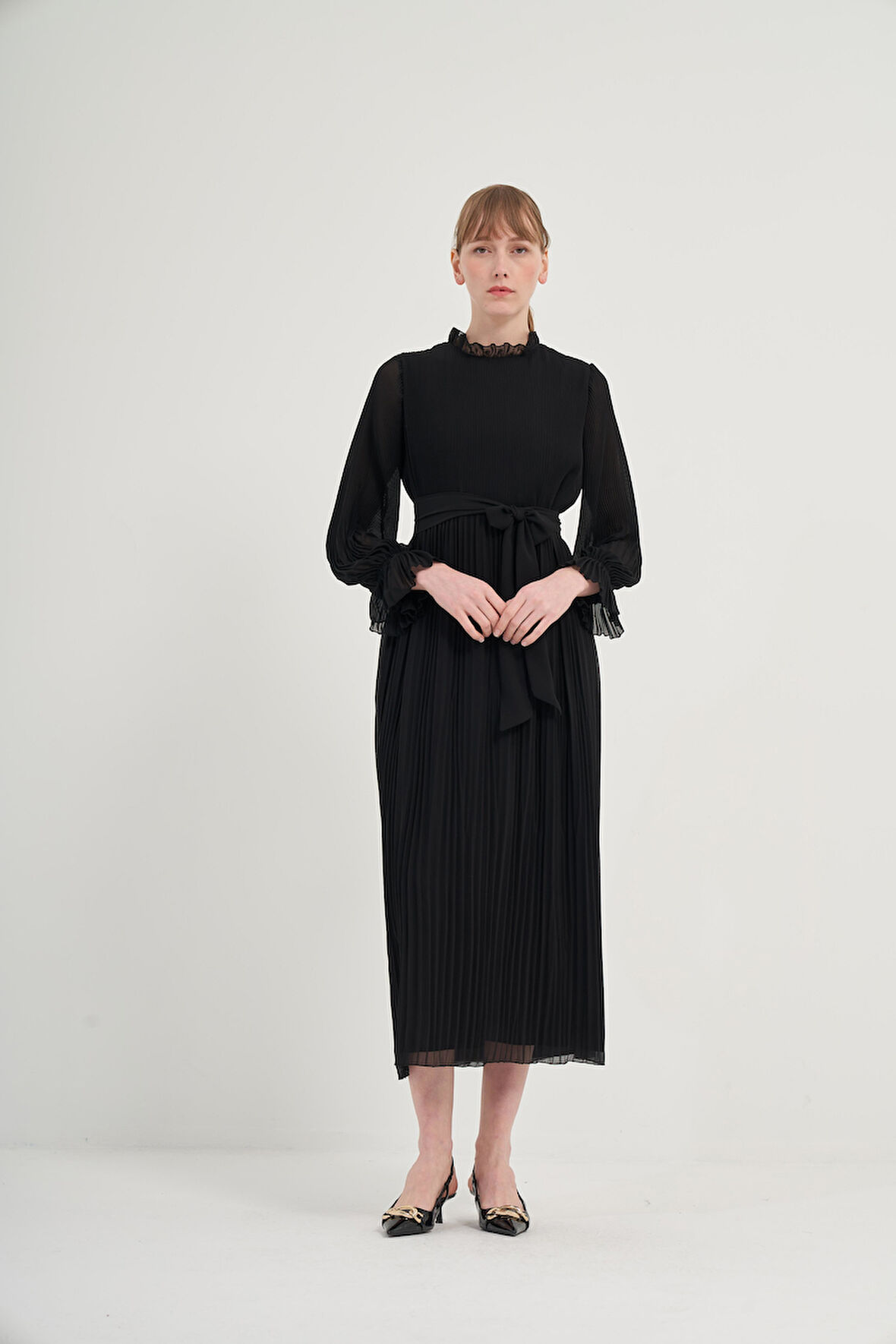 FTZ Women Kadın Plise Şifon Elbise  Siyah 31019