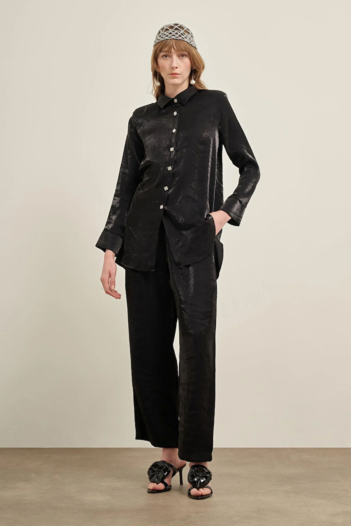 FTZ Women Kadın Parlak Modal Takım  Siyah 31002