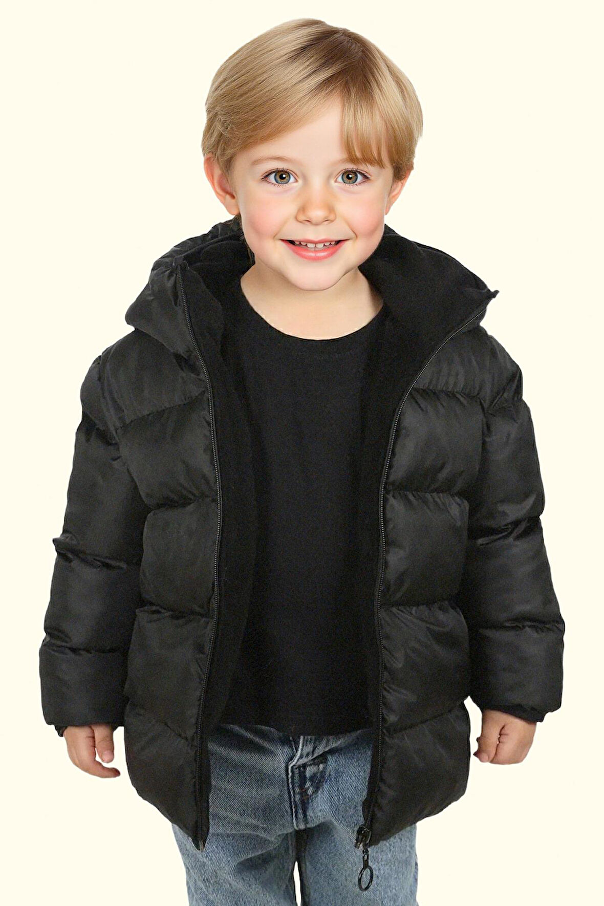 Erkek Çocuk Polarlı Kürklü Kapüşonlu Su Geçirmez Rüzgara Dayanıklı Şişme Kışlık Mont Kaban