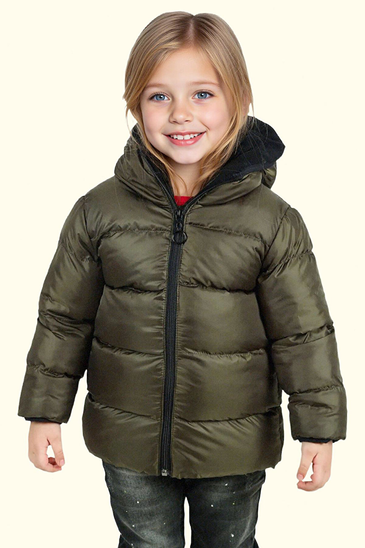 Kız Çocuk Polarlı Kürklü Kapüşonlu Su Geçirmez Rüzgara Dayanıklı Şişme Kışlık Mont Kaban