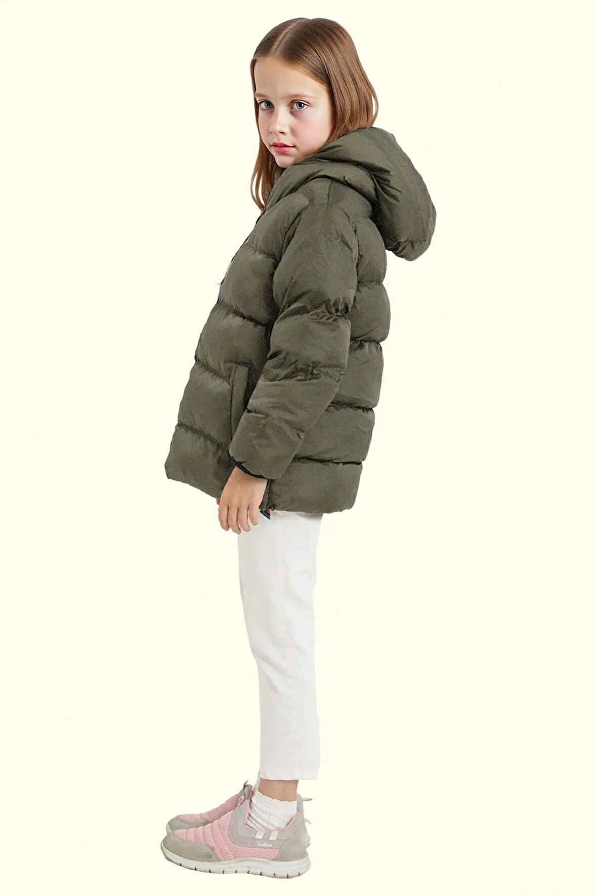 Kız Çocuk Polarlı Kürklü Kapüşonlu Su Geçirmez Rüzgara Dayanıklı Şişme Kışlık Mont