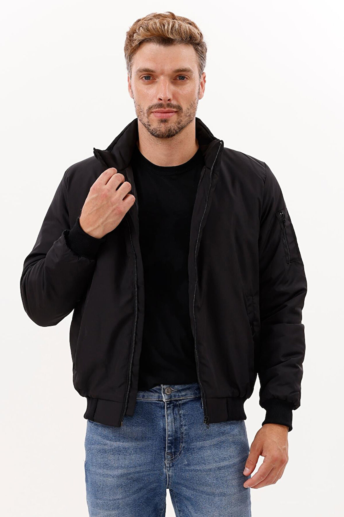 Erkek Astarlı Dik Yaka Mevsimlik Su Ve Rüzgar Geçirmez Mont