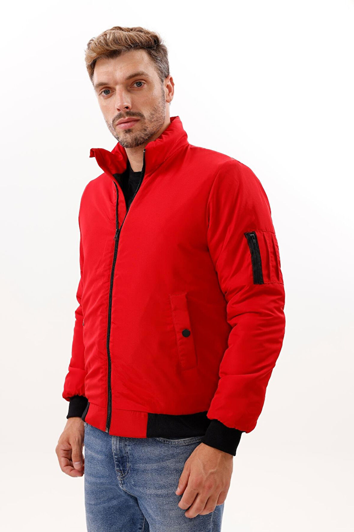 Erkek Astarlı Dik Yaka Mevsimlik Su Ve Rüzgar Geçirmez Mont