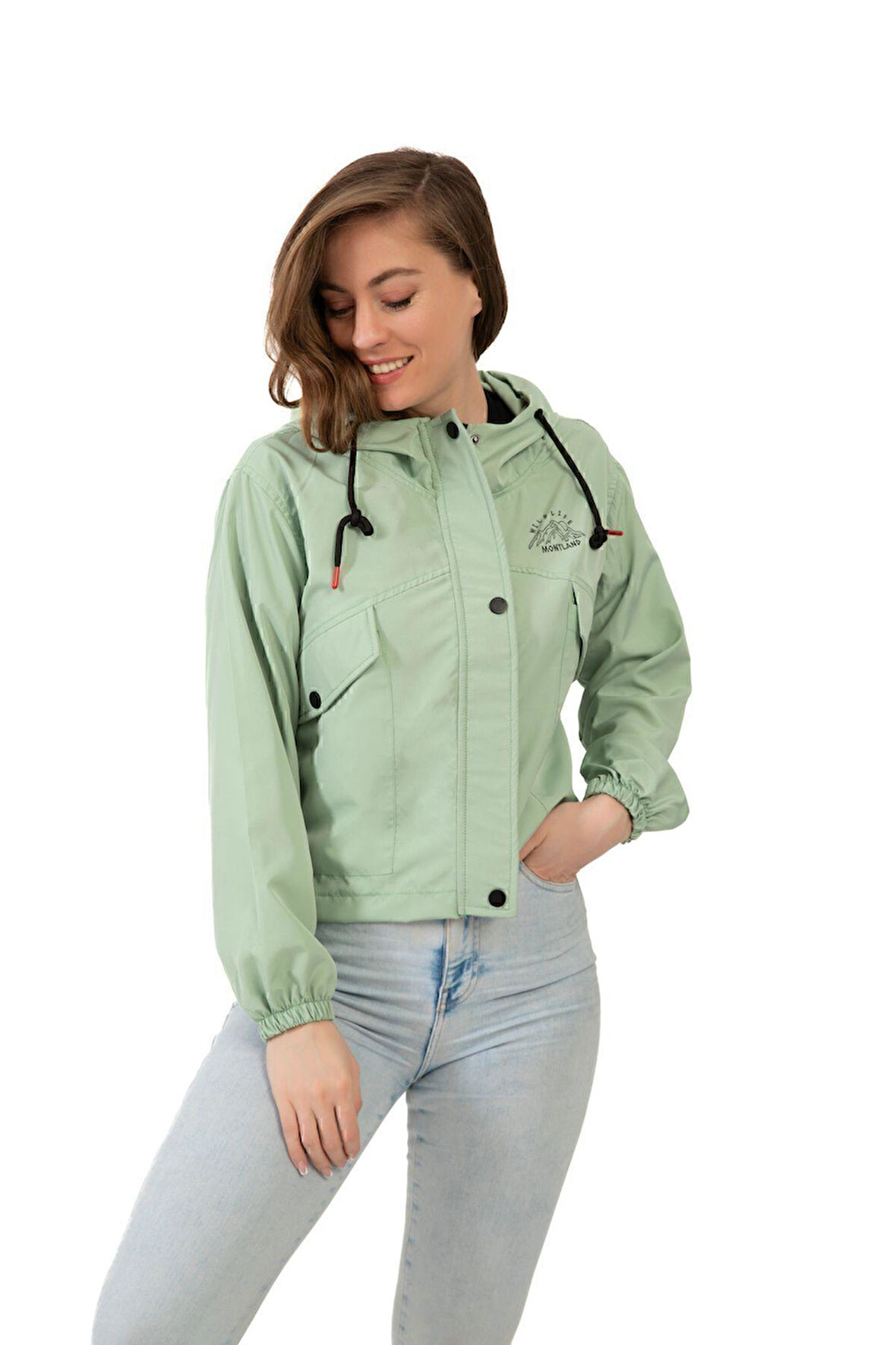 Kadın Su Geçirmez Ve Rüzgara Dayanıklı Kapüşonlu Çıt Çıtlı Mevsimlik Yağmurluk