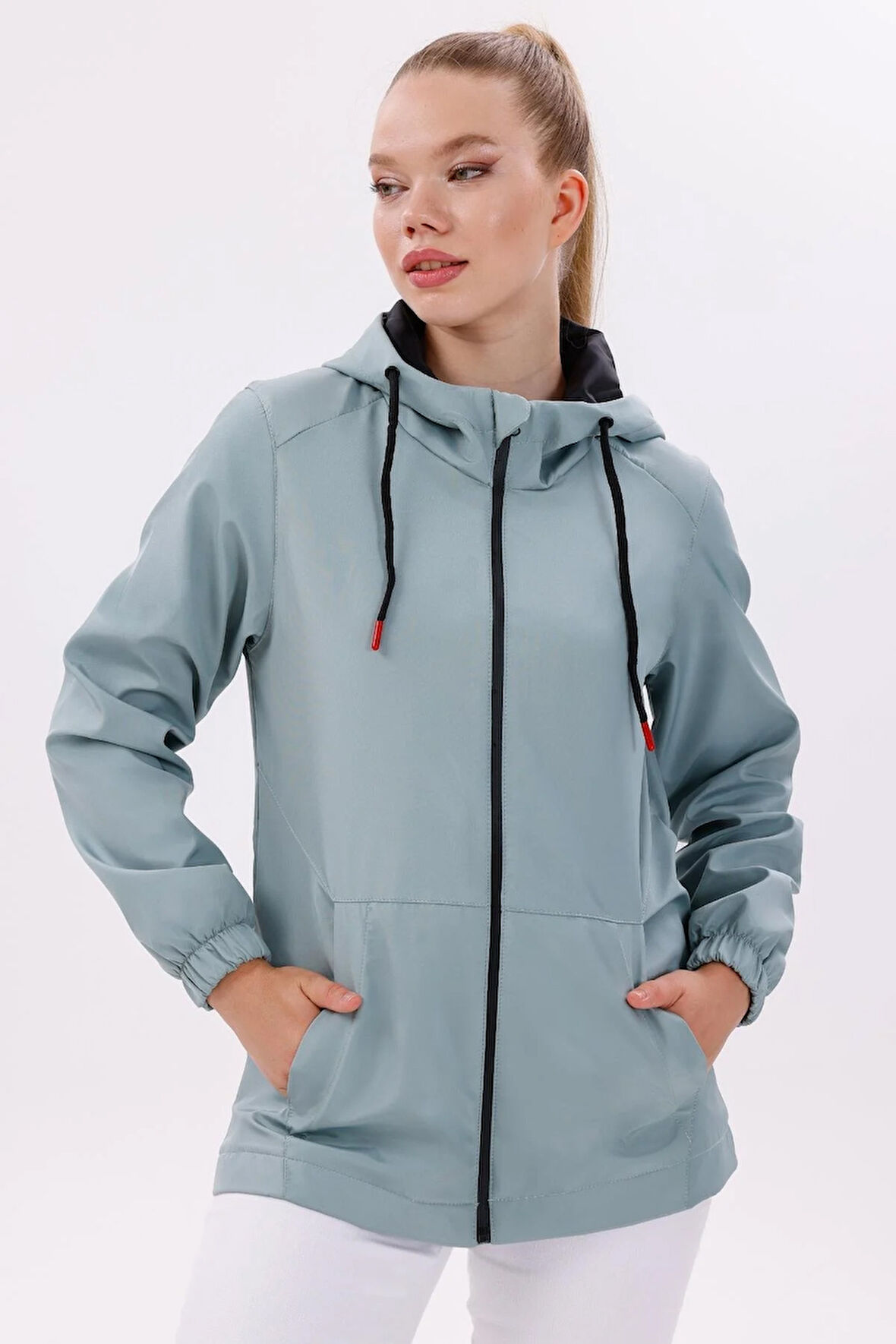 Kadın Su Geçirmez Ve Rüzgara Dayanıklı Astarlı Kapüşonlu Yağmurluk - Rüzgarlık