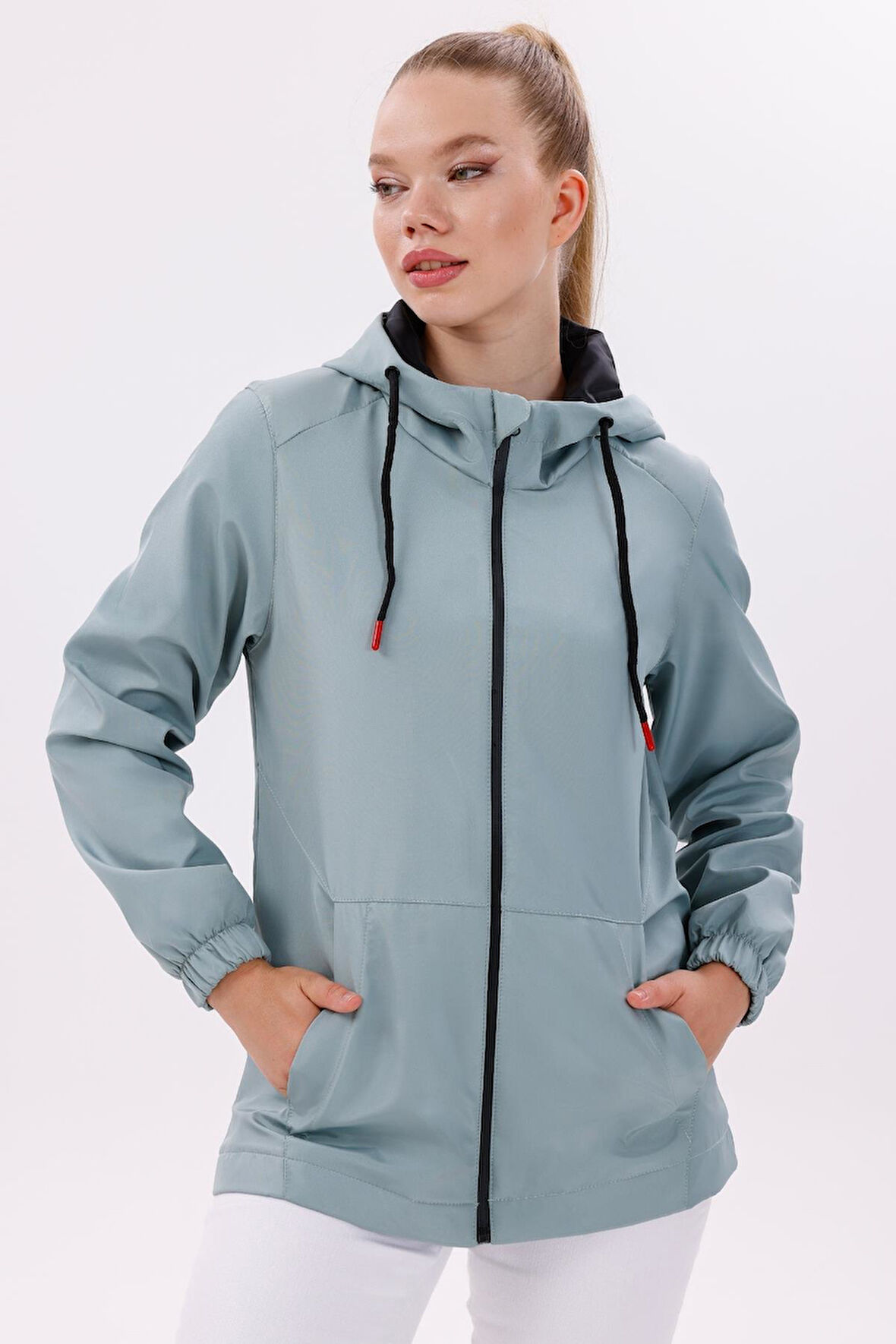 Kadın Su Geçirmez Ve Rüzgara Dayanıklı Astarlı Kapüşonlu Yağmurluk - Rüzgarlık