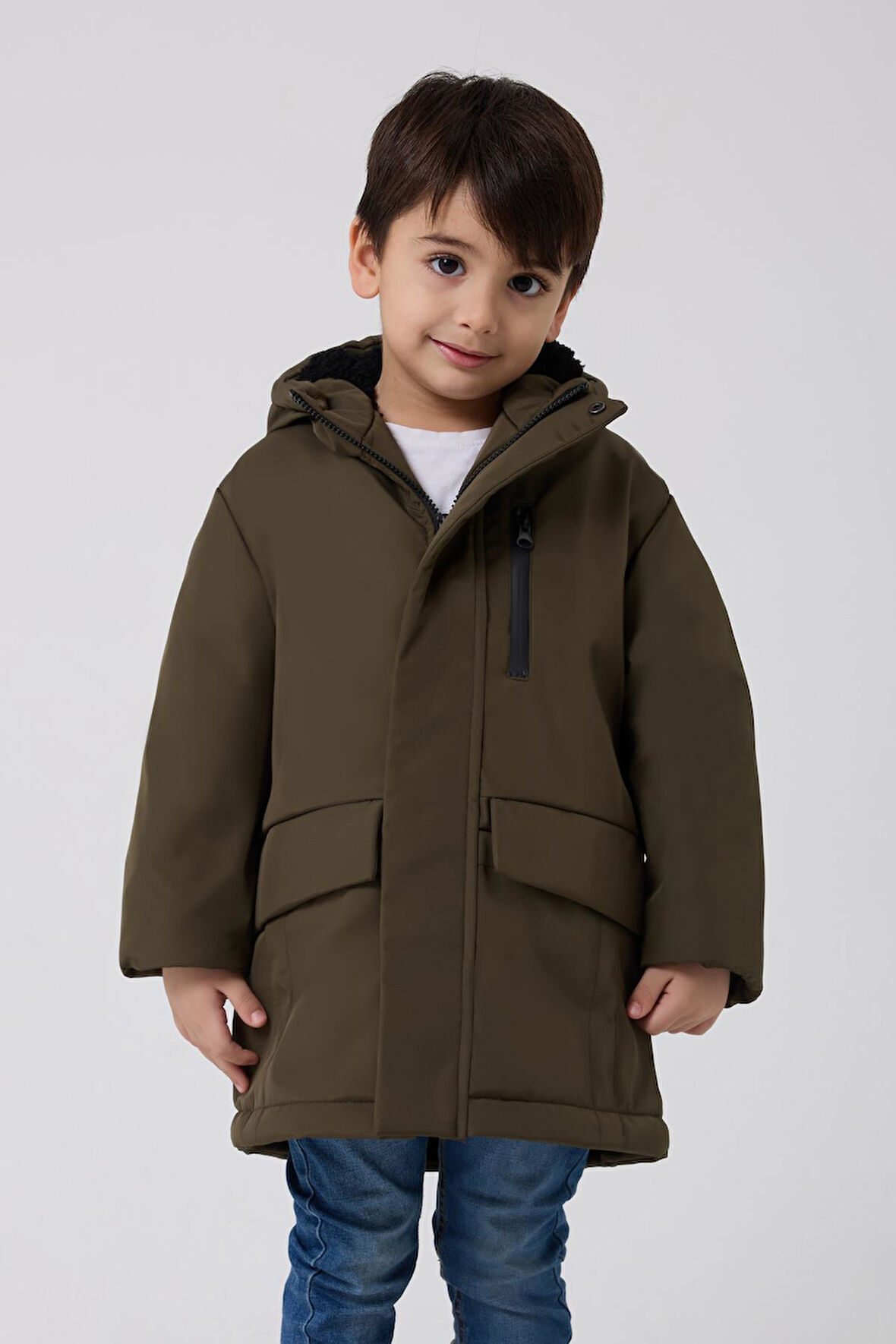 Erkek Çocuk Kürklü Su Ve Rüzgar Geçirmez Kapüşonlu 3 Kışlık Mont & Kaban & Parka