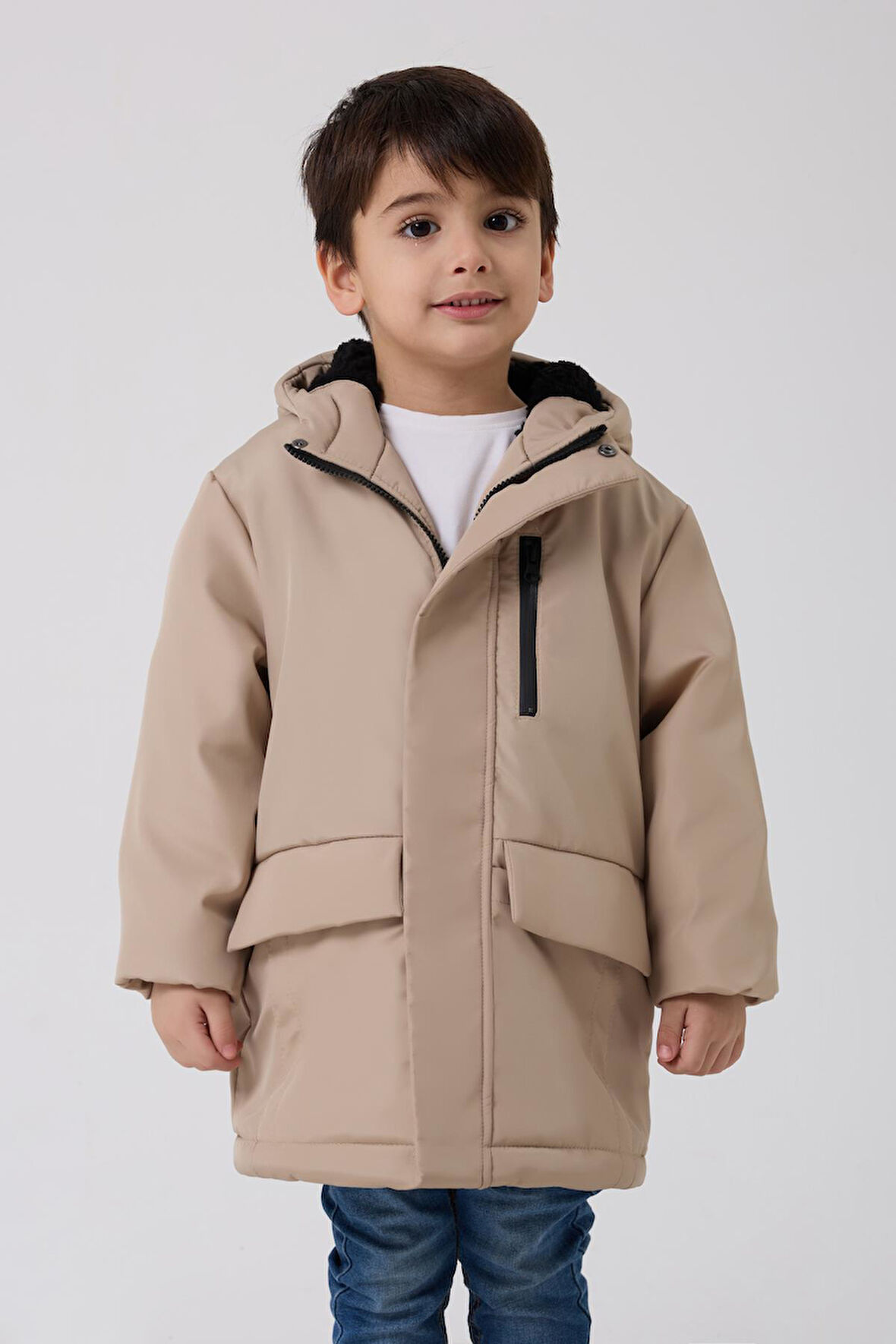 Erkek Çocuk Kürklü Su Ve Rüzgar Geçirmez Kapüşonlu 3 Kışlık Mont & Kaban & Parka