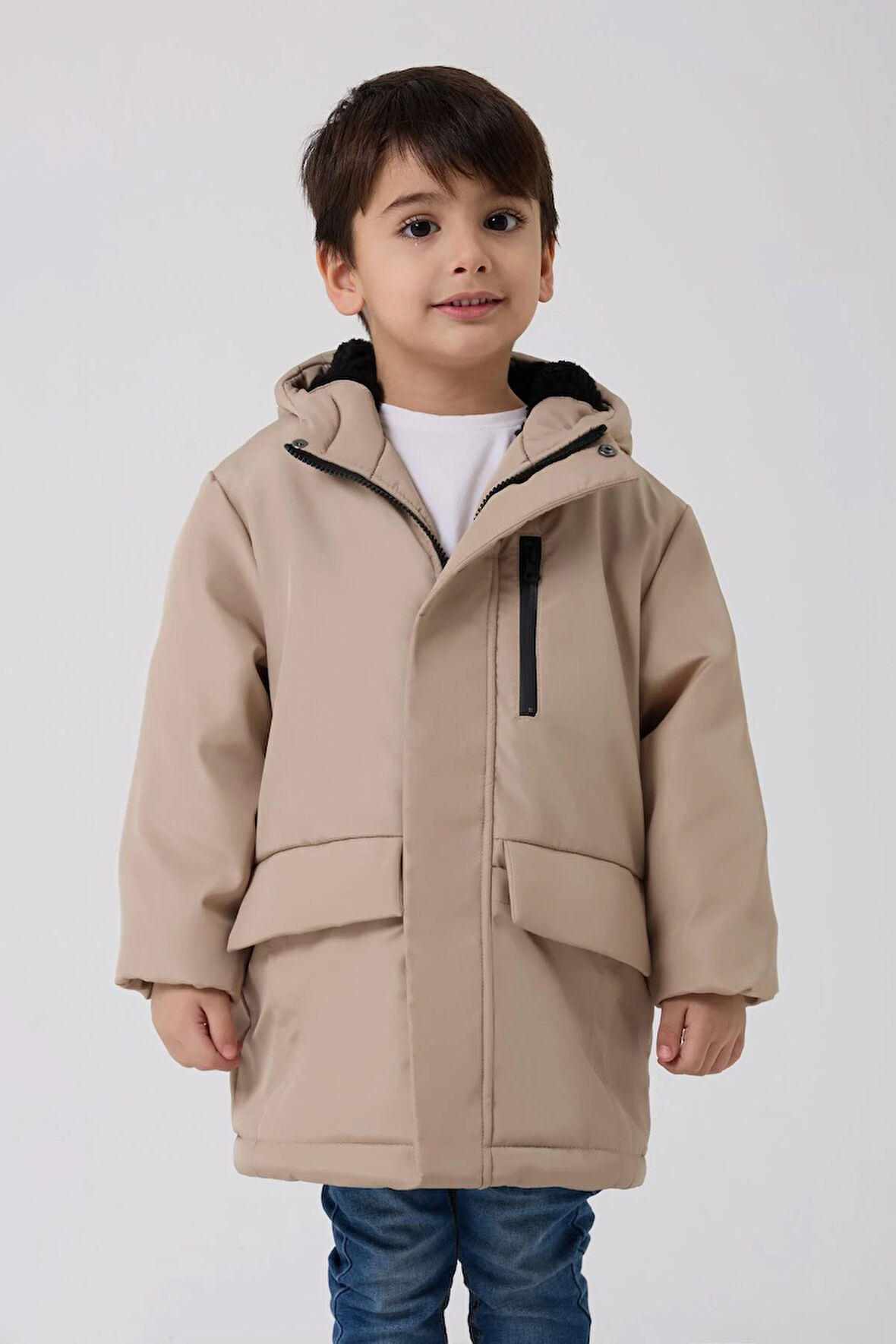 Erkek Çocuk Kürklü Su Ve Rüzgar Geçirmez Kapüşonlu 3 Kışlık Mont & Kaban & Parka