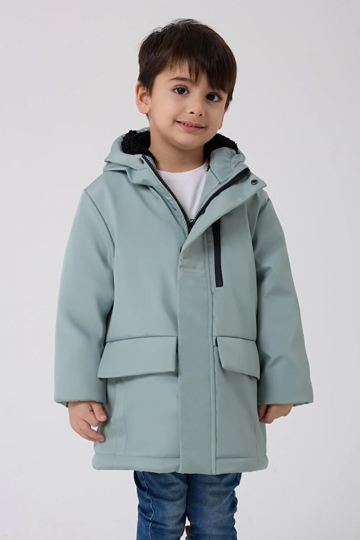 Erkek Çocuk Kürklü Su Ve Rüzgar Geçirmez Kapüşonlu 3 Kışlık Mont & Kaban & Parka