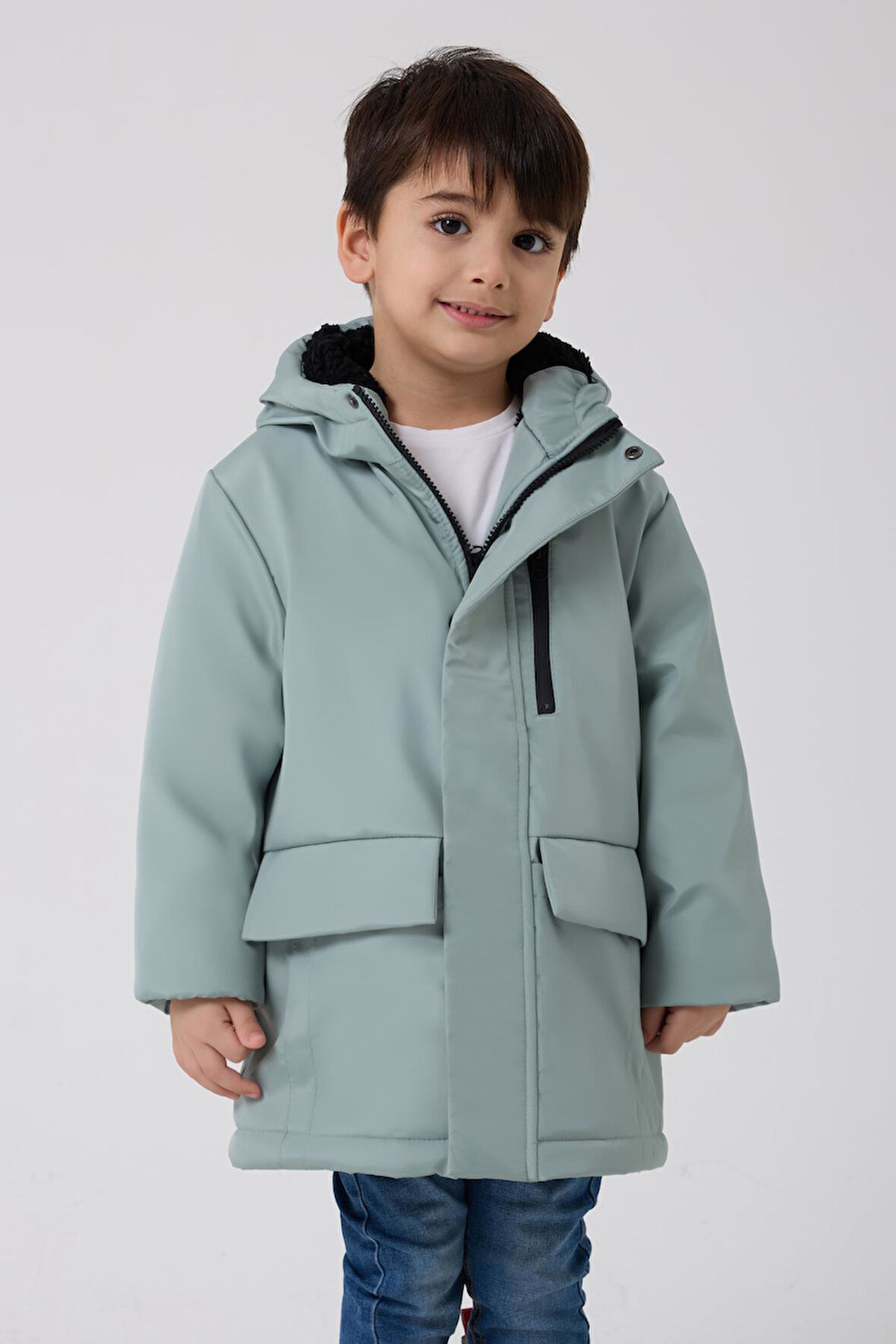 Erkek Çocuk Kürklü Su Ve Rüzgar Geçirmez Kapüşonlu 3 Kışlık Mont & Kaban & Parka