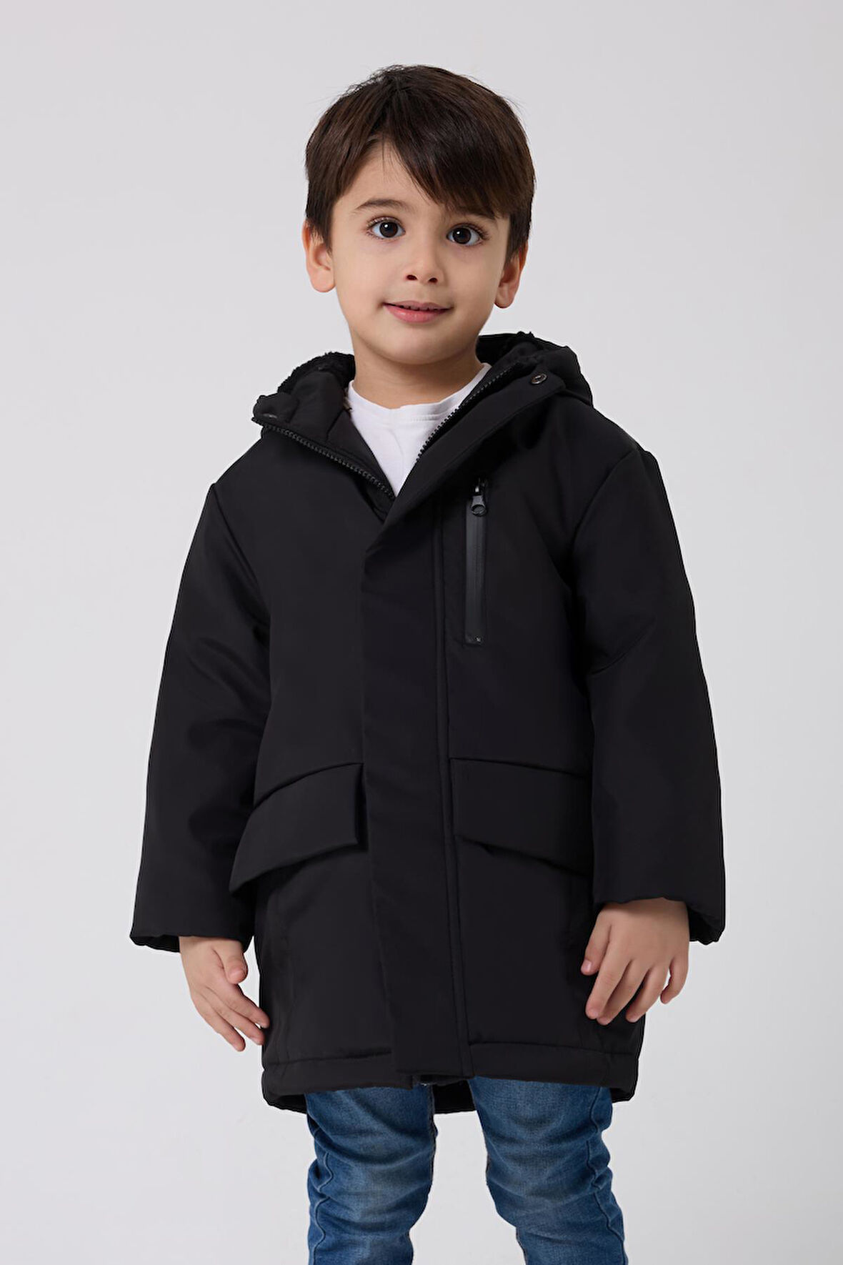 Erkek Çocuk Kürklü Su Ve Rüzgar Geçirmez Kapüşonlu 3 Kışlık Mont & Kaban & Parka