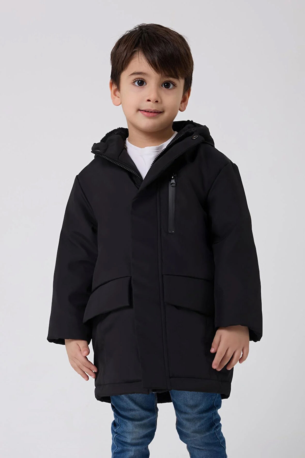 Erkek Çocuk Kürklü Su Ve Rüzgar Geçirmez Kapüşonlu 3 Kışlık Mont & Kaban & Parka