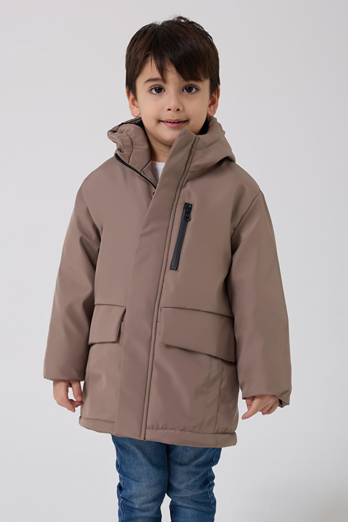 Erkek Çocuk Kürklü Su Ve Rüzgar Geçirmez Kapüşonlu 3 Kışlık Mont & Kaban & Parka