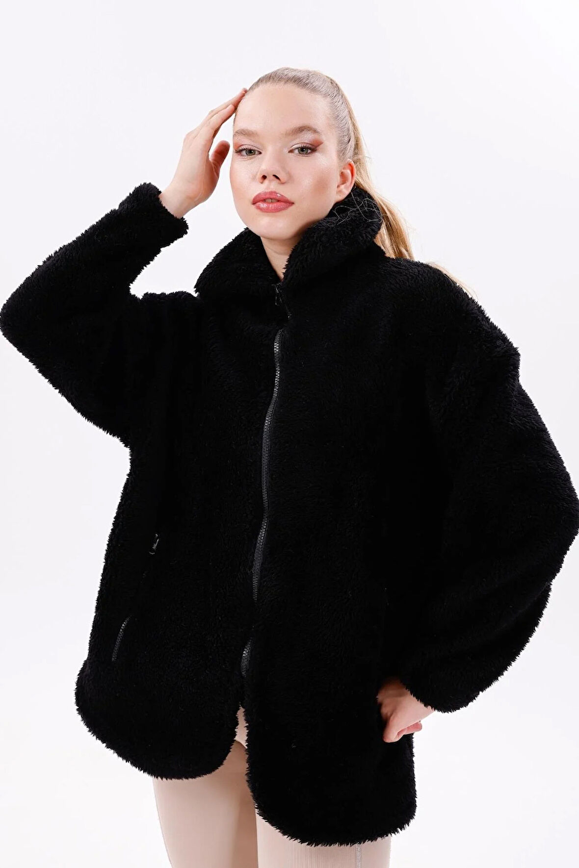 Kadın Peluş Rüzgar Geçirmez Welsoft Çift Kışlık Mont Kaban