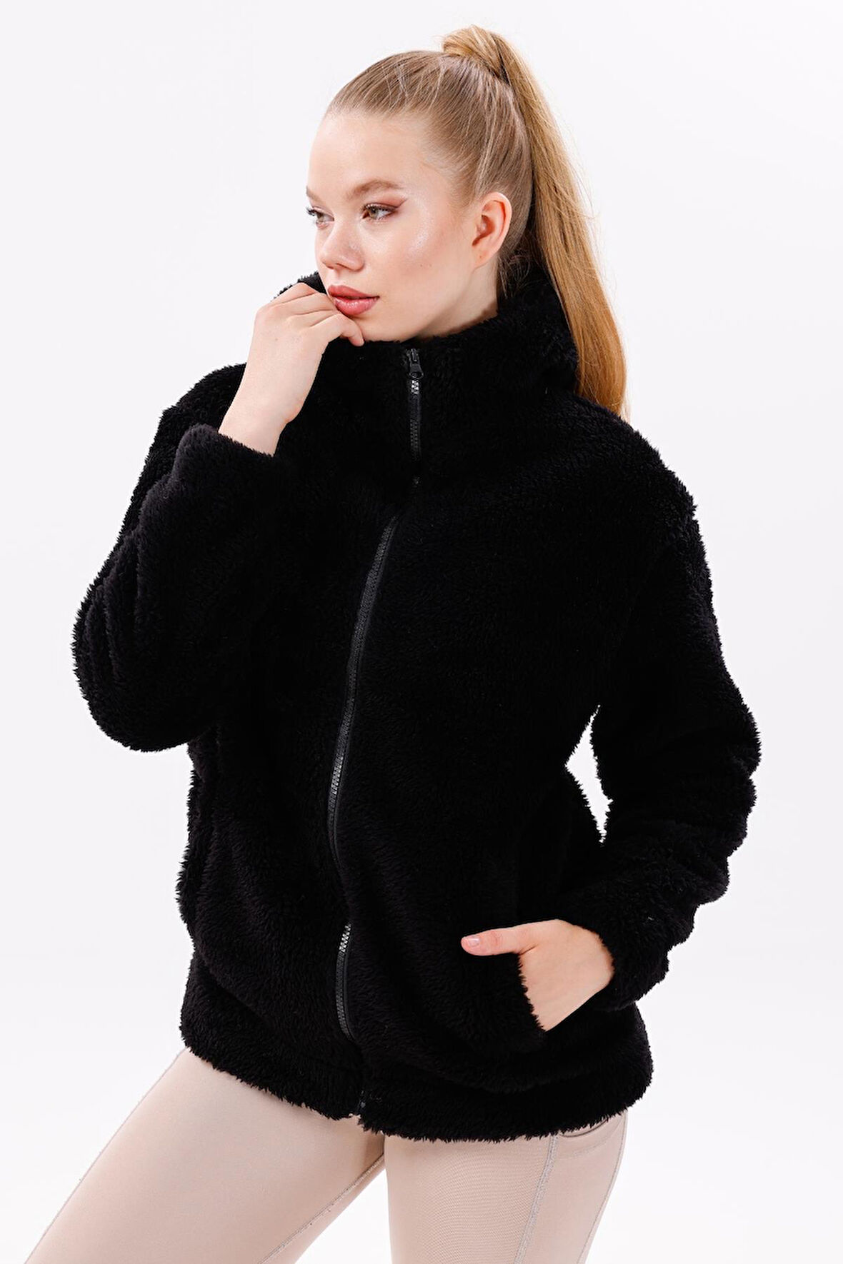 Kadın Peluş Rüzgar Geçirmez Welsoft Çift Kapüşonlu Kışlık Mont