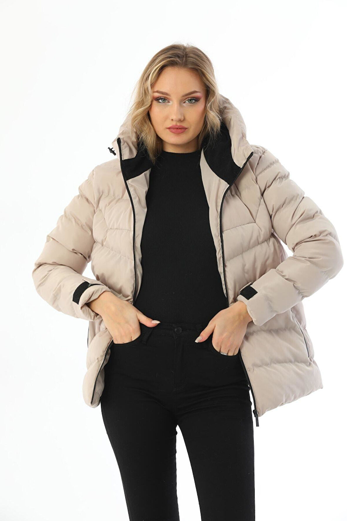 Spor Kadın Taş Içi Polarlı Kapüşonlu Su Geçirmez Rüzgara Dayanıklı   Mont & Kaban & Parka