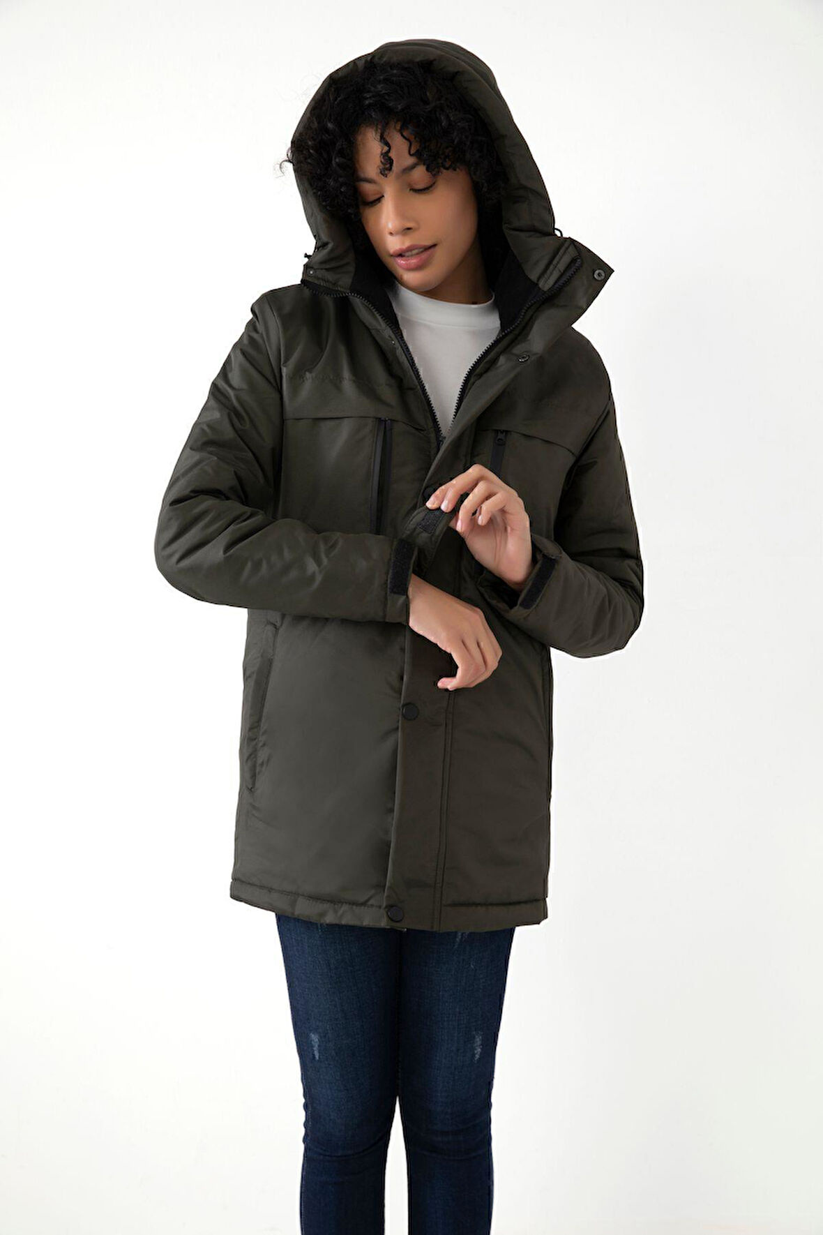 Spor Kadın Lacivert Içi Polarlı Su Ve Rüzgar Geçirmez Kapüşonlu  Mont Kaban Parka