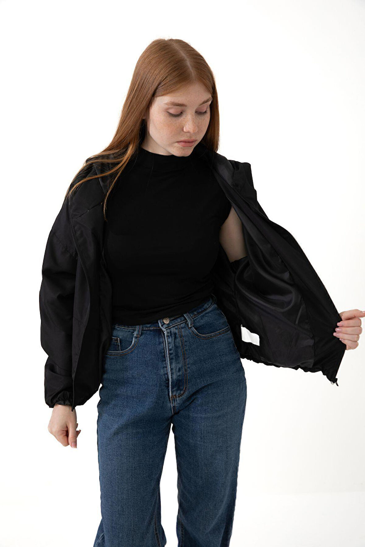 Spor Kadın Taba Kapüşonlu Su ve Rüzgar Geçirmez Cepli İçi Astarlı Oversize Mevsimlik Yağmurluk