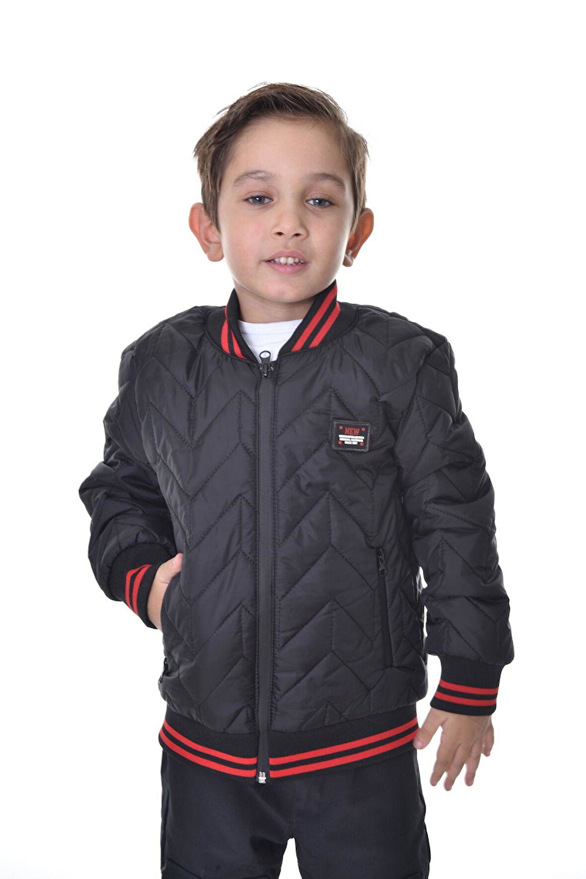 Spor Erkek Spor Çocuk Siyah Kolej Yaka  Astarlı Su ve Rüzgar Geçirmez Fermuarlı Cep Mont Ceket