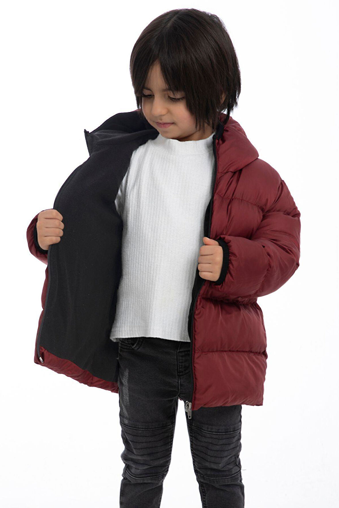 Spor Erkek Spor Çocuk Haki  Polarlı Kapüşonlu Su Geçirmez Rüzgara Dayanıklı   Mont - Kaban