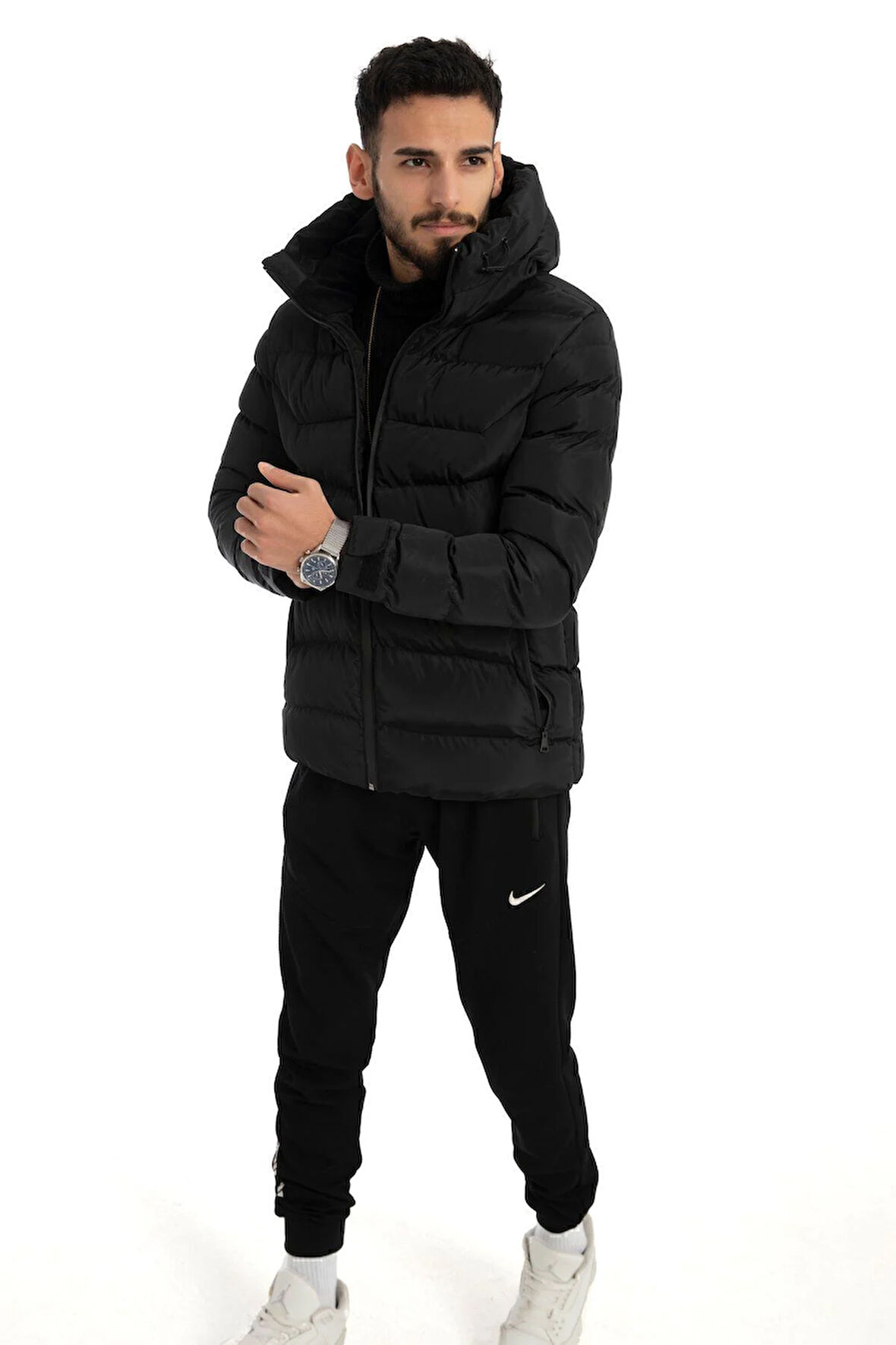 Spor Erkek Taş Içi Polarlı Kapüşonlu Su Geçirmez Rüzgara Dayanıklı   Mont