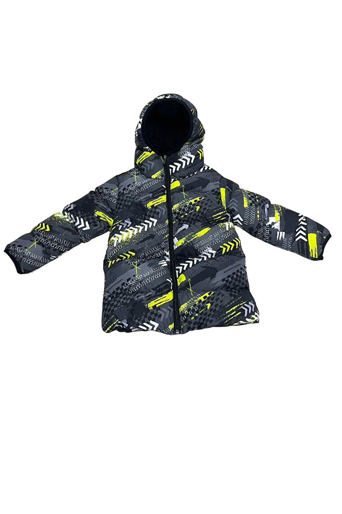 Spor Erkek Spor Çocuk Saks Antrasit Dijital Desen  Polar Su ve Rüzgar Geçirmez Kapüşonlu   Mont