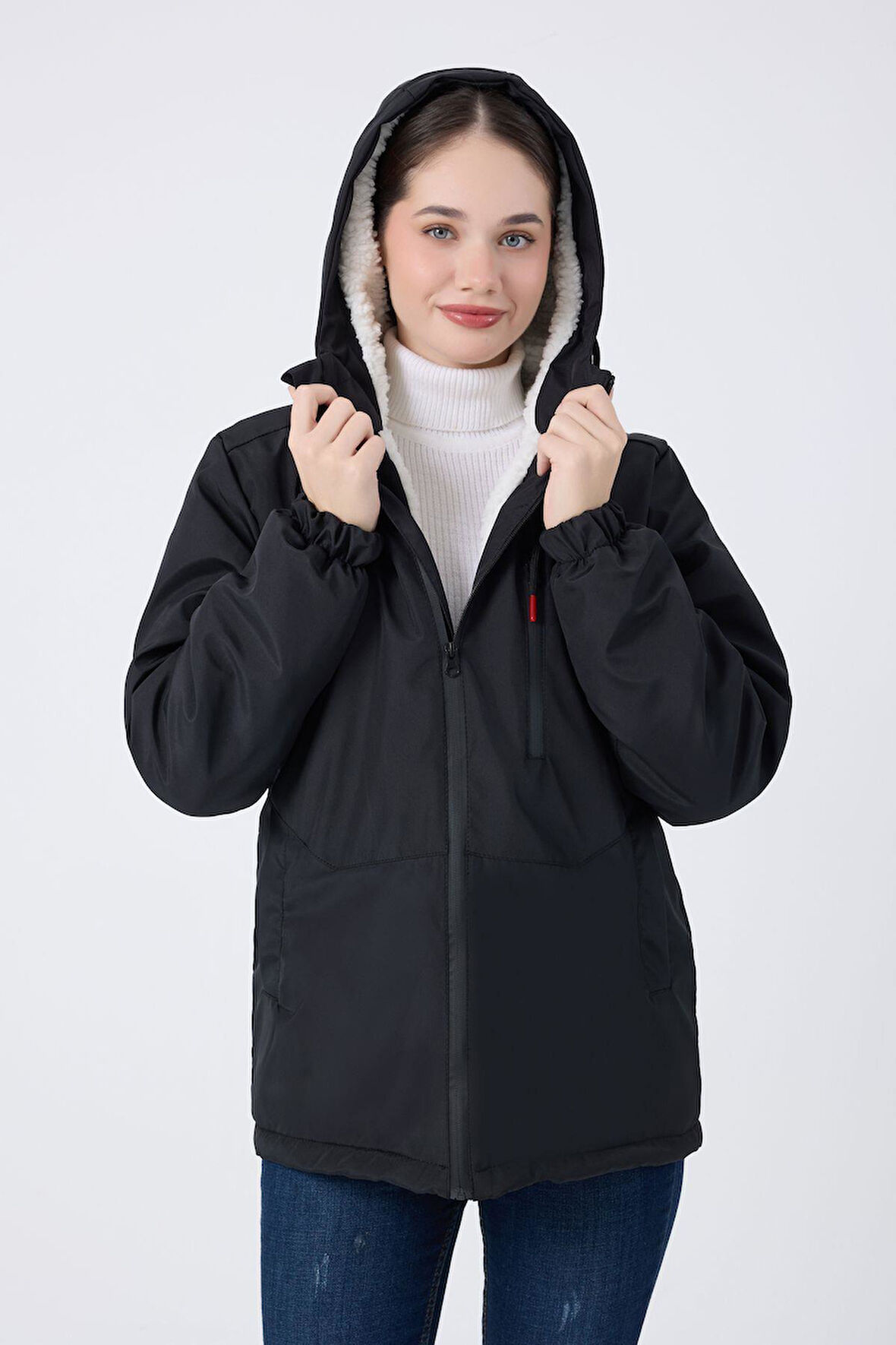 Spor Kadın Taba  Kürklü Su Ve Rüzgar Geçirmez Kapüşonlu  Mont & Kaban & Parka