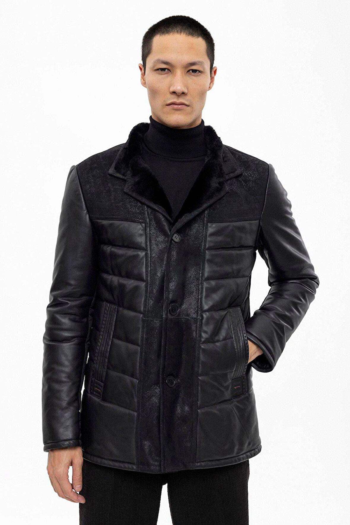 Siyah Nico Erkek Kürk Kaban