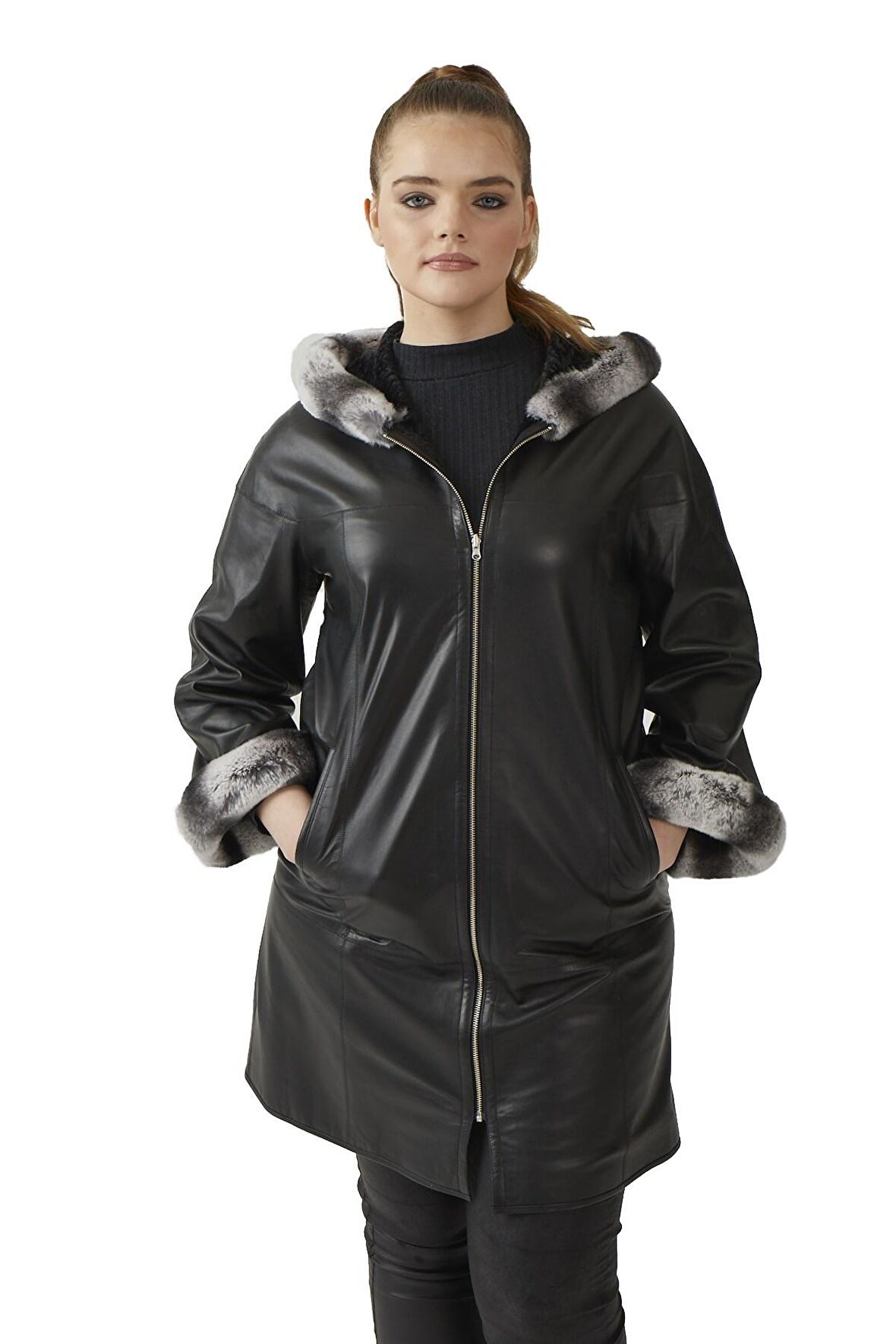 Siyah Paige Kadın Deri Kaban