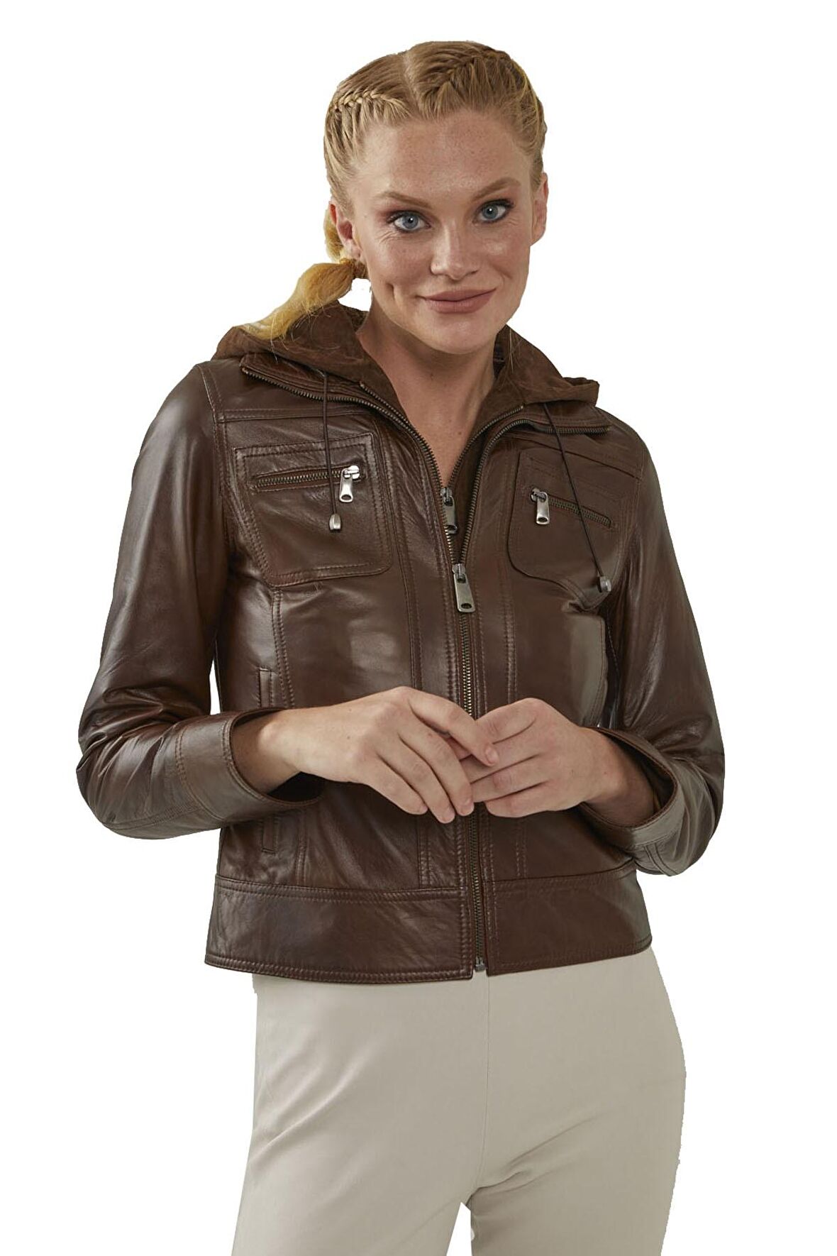 Aidan Kestane Kadın Deri Mont