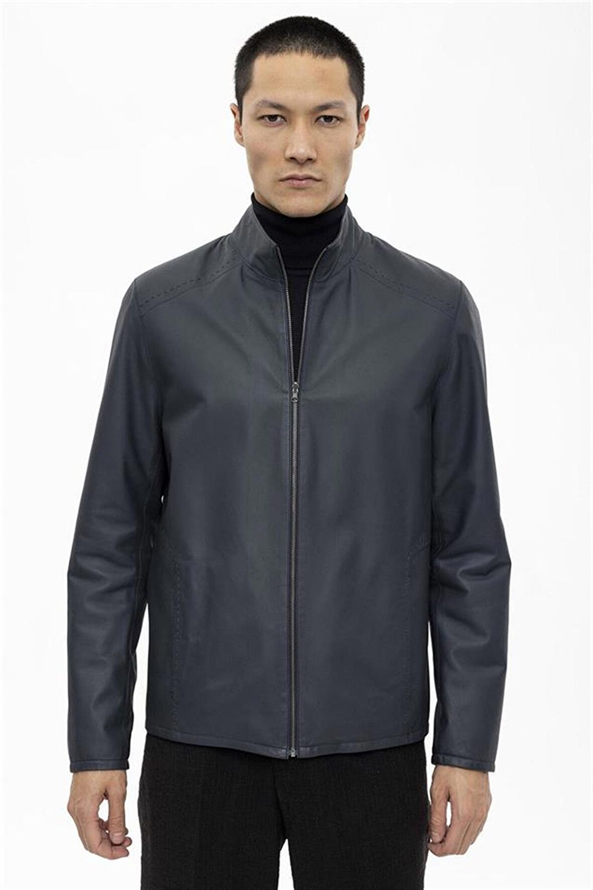 Lacivert Bordo Zavier Erkek Çift Taraflı Hakiki Deri Mont