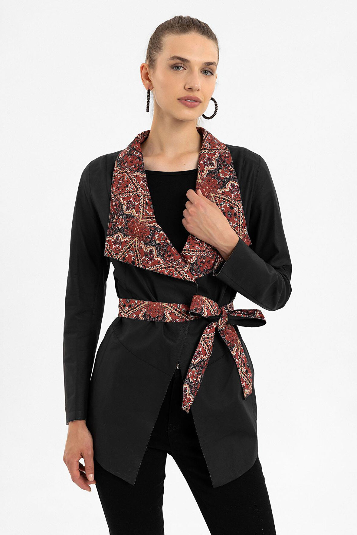 Golia Siyah Çift Taraflı Kadın Hakiki Deri Kaban