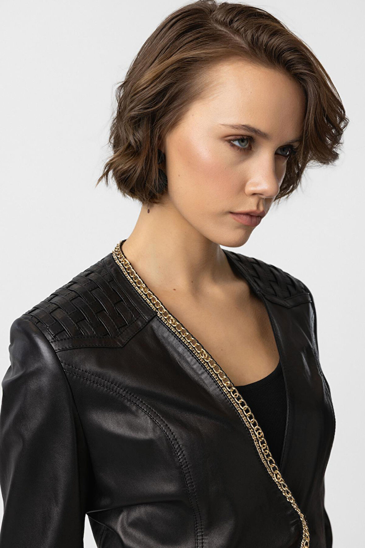 Siyah Avril Kadın Hakiki Deri Ceket